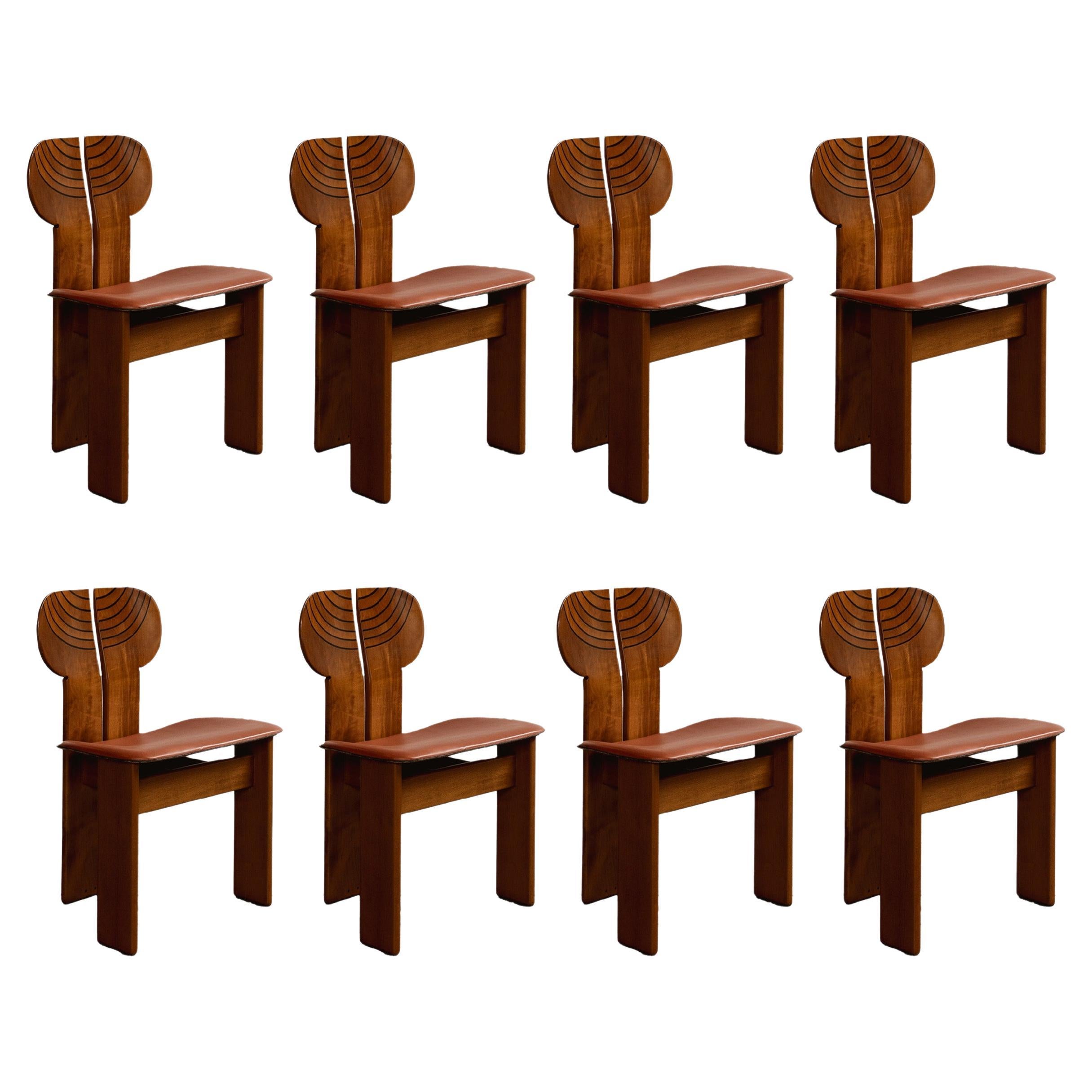 Afra & Tobia Scarpa "Africa" Chairs for Maxalto, Reddish Brown, 1975, Set of 8