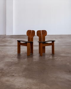 Afra & Tobia Scarpa Sillas "África" para Maxalto, cuero negro, 1975, set de 2