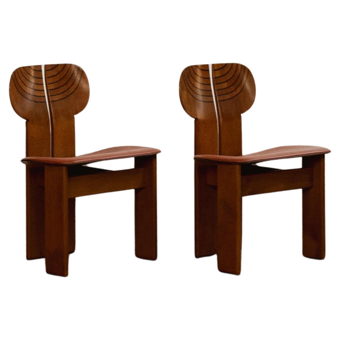 Afra & Tobia Scarpa "Africa" Chairs for Maxalto, Reddish Brown, 1975, Set of 2