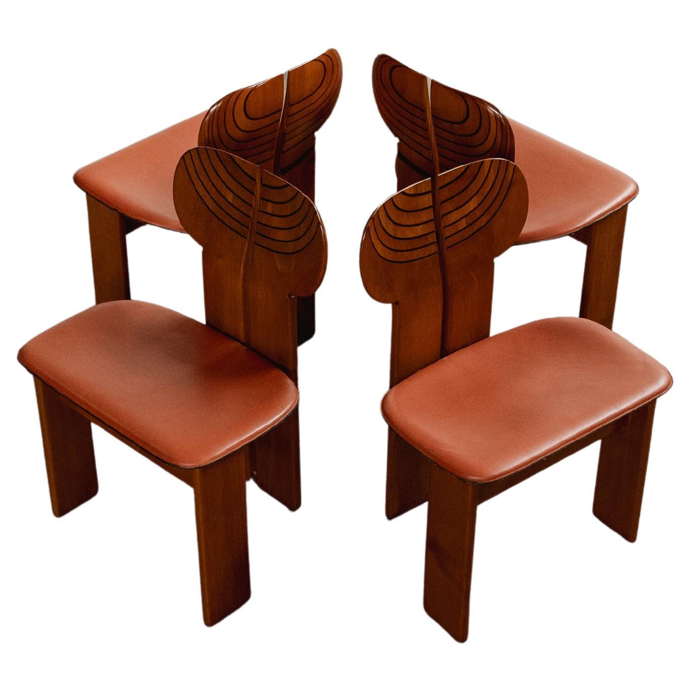 Afra & Tobia Scarpa "Africa" Chairs for Maxalto, Reddish Brown, 1975, Set of 4