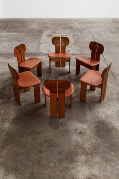 Afra & Tobia Scarpa "Africa" Chairs for Maxalto, Reddish Brown, 1975, Set of 6