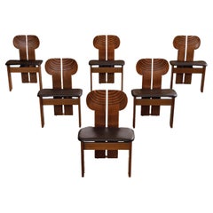 Afra & Tobia Scarpa "Africa" Chairs for Maxalto, Black Leather, 1975, Set of 6