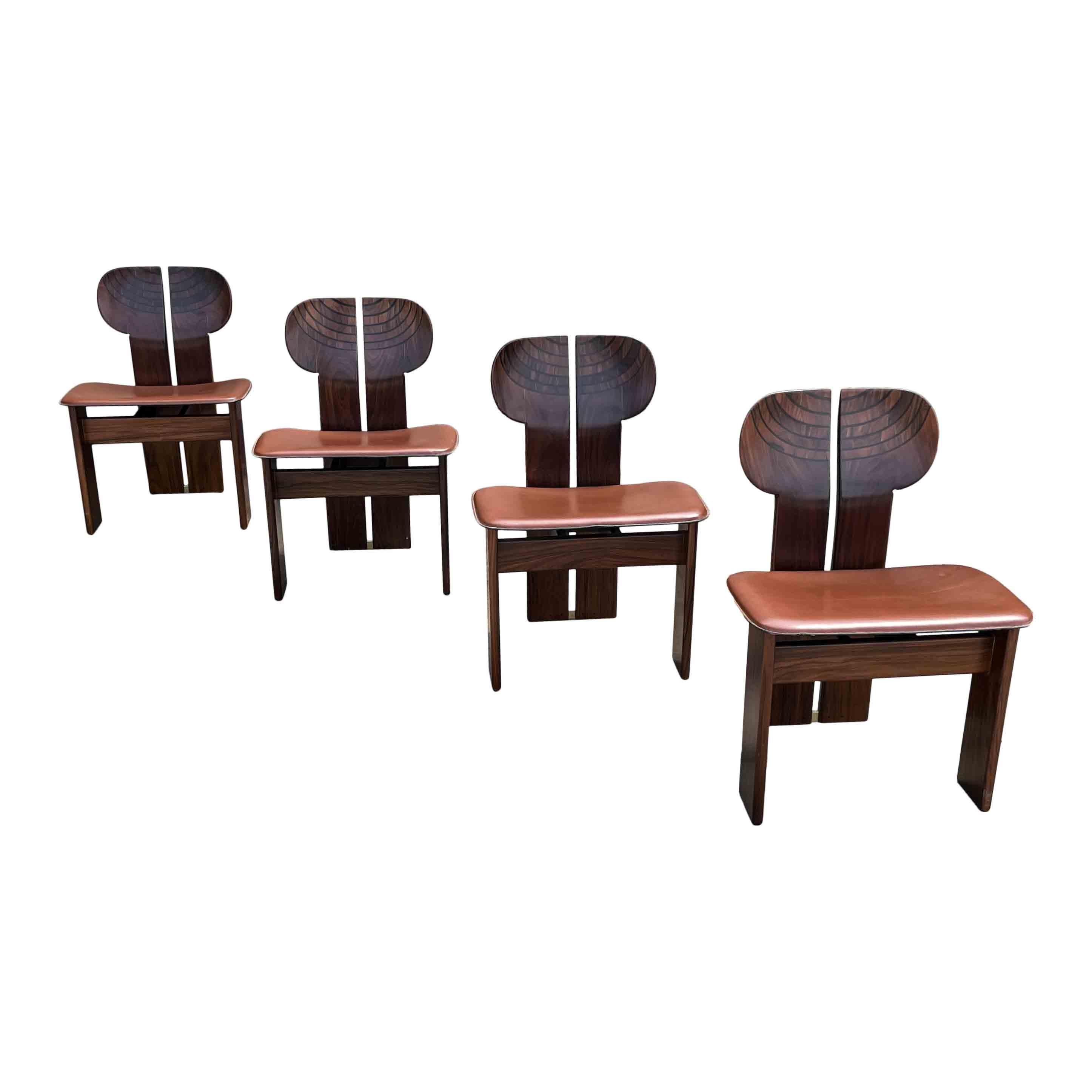 Mid-Century Modern Afra & Tobia Scarpa Africa Dining Room Set for Maxalto, 4 Chairs and Table, 1976 For Sale