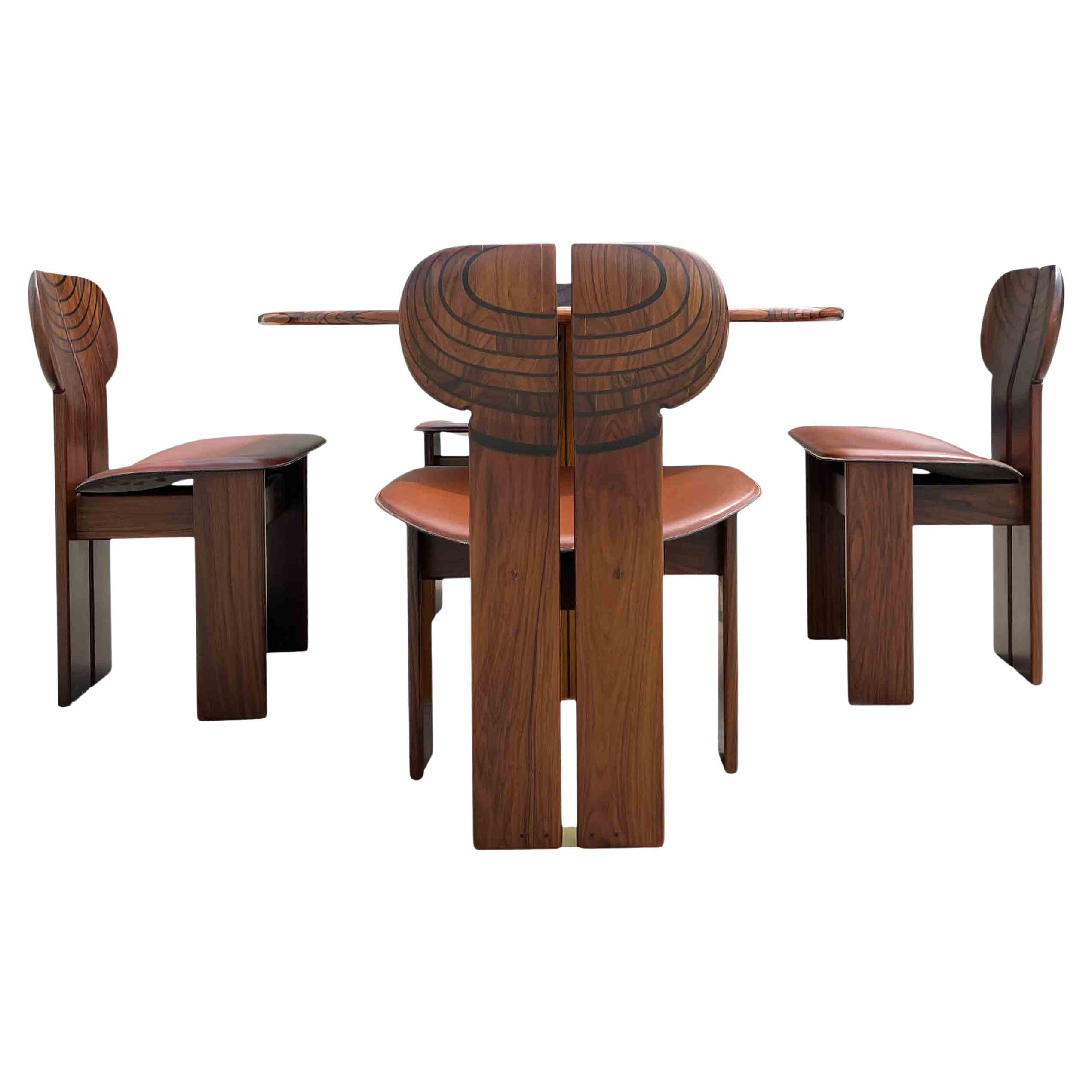 Ensemble de salle à manger Afra & Tobia Scarpa Africa pour Maxalto, 4 chaises et table, 1976 en vente