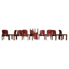 Afra & Tobia Scarpa Aniline Red Leather 121 Chairs for Cassina, 1967, Set of 10