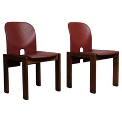 Afra & Tobia Scarpa Aniline Red Leather "121" Chairs for Cassina, 1967, Set of 2