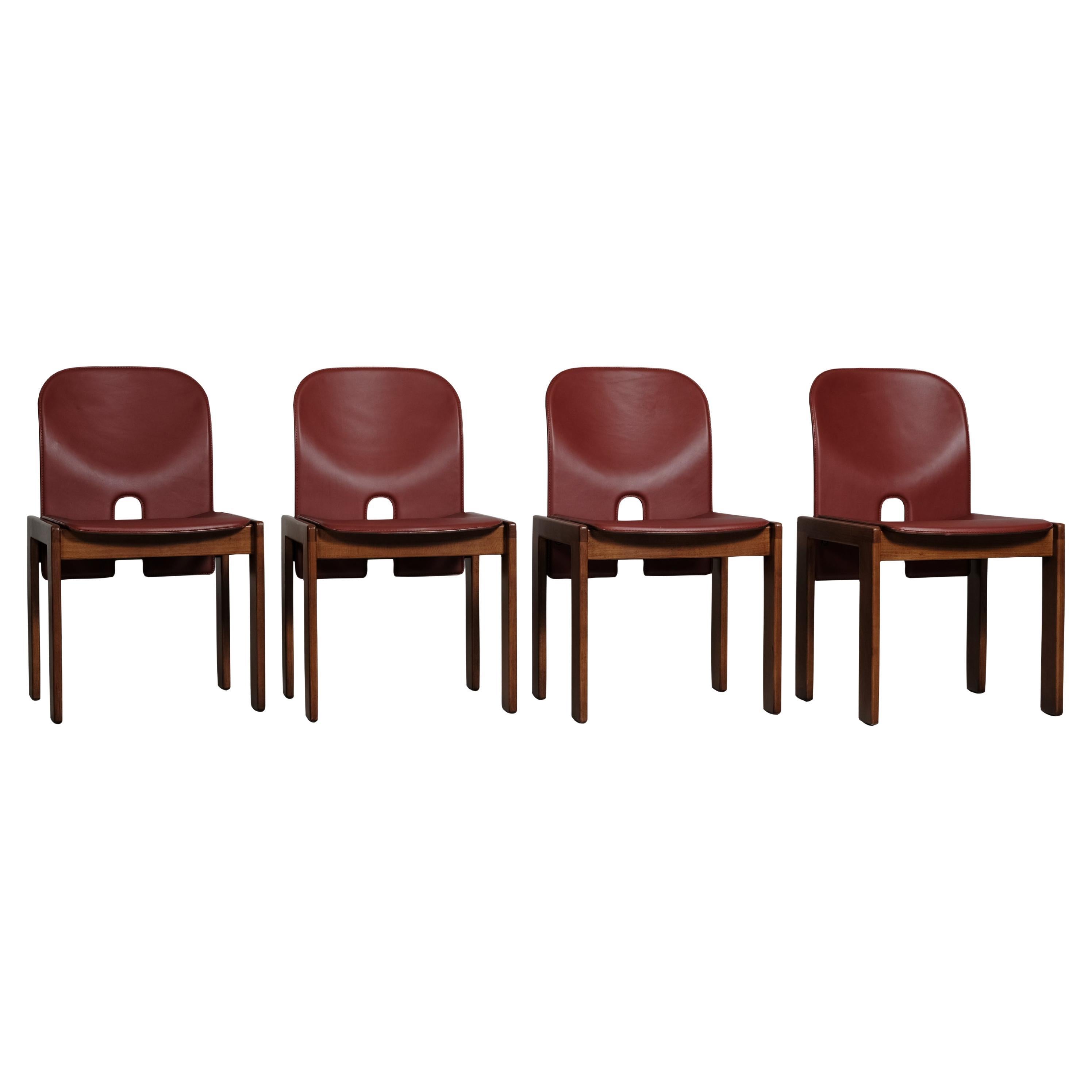 Chaises "121" en cuir rouge aniline Afra & Tobia Scarpa pour Cassina, 1967, lot de 4