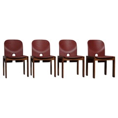 Afra & Tobia Scarpa Aniline Red Leather "121" Chairs for Cassina, 1967, Set of 4