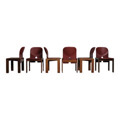 Afra & Tobia Scarpa Aniline Red Leather "121" Chairs for Cassina, 1967, Set of 6