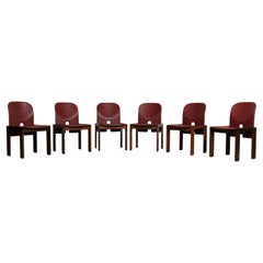 Afra & Tobia Scarpa Aniline Red Leather "121" Chairs for Cassina, 1967, Set of 6