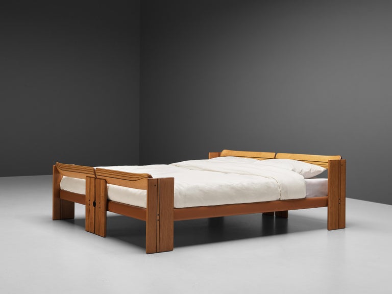 Italian Afra & Tobia Scarpa 'Artona' Bed in Walnut and Leather