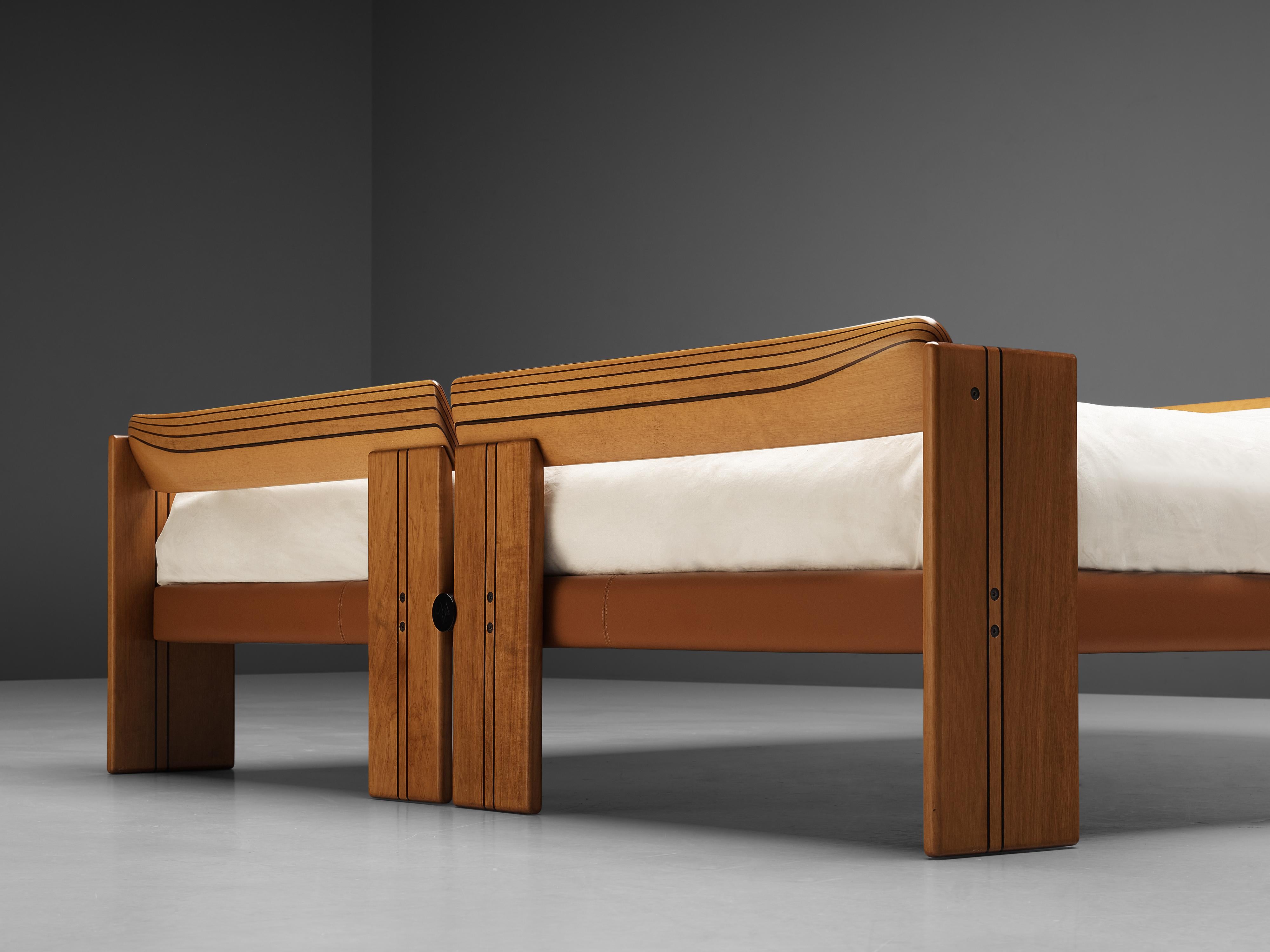 Italian Afra & Tobia Scarpa 'Artona' Bed in Walnut and Leather