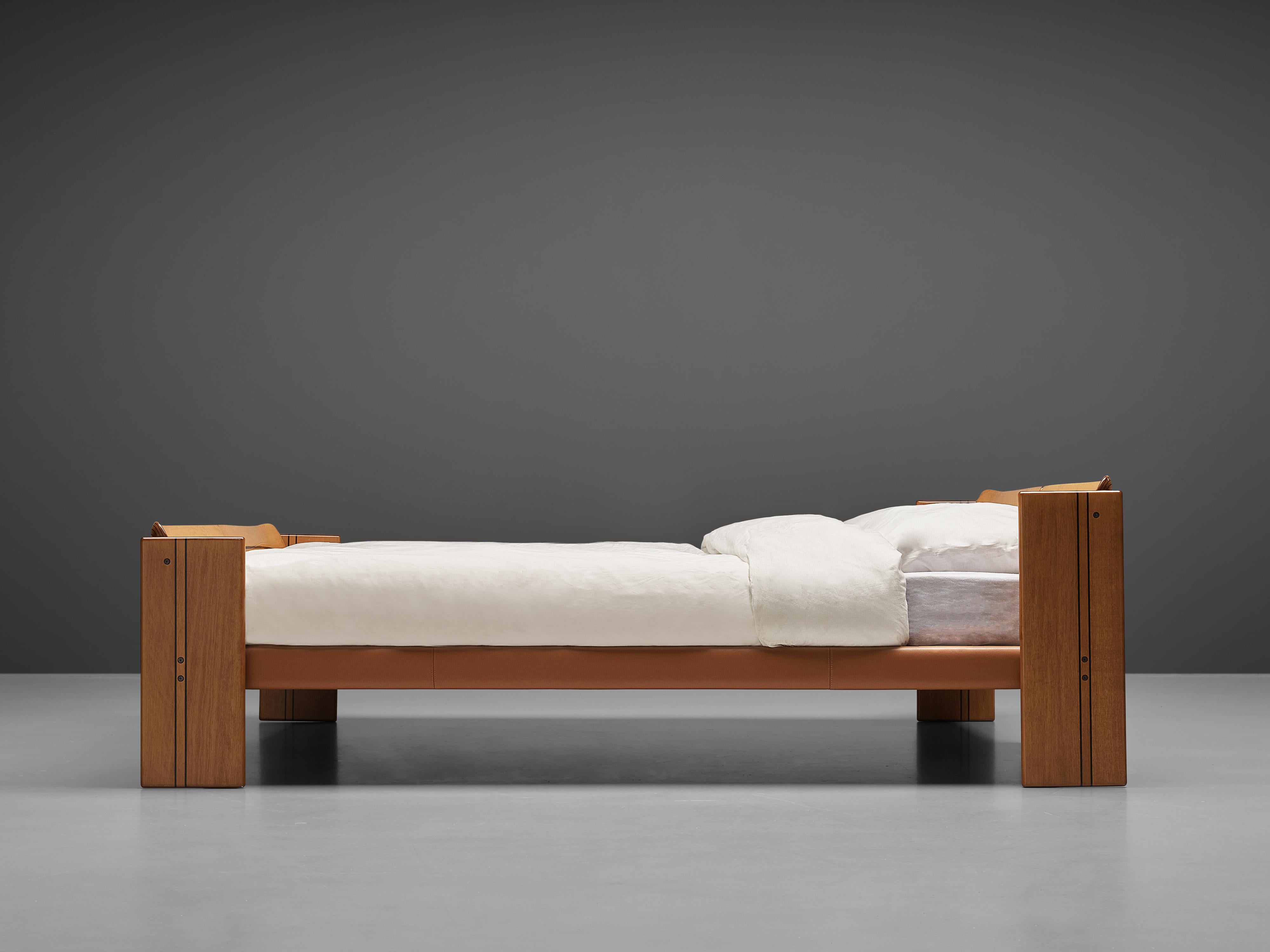 Italian Afra & Tobia Scarpa 'Artona' Bed in Walnut and Leather