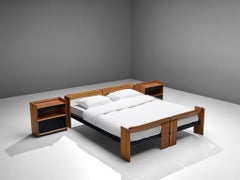Afra & Tobia Scarpa 'Artona' Bed with Nightstands in Walnut and Leather