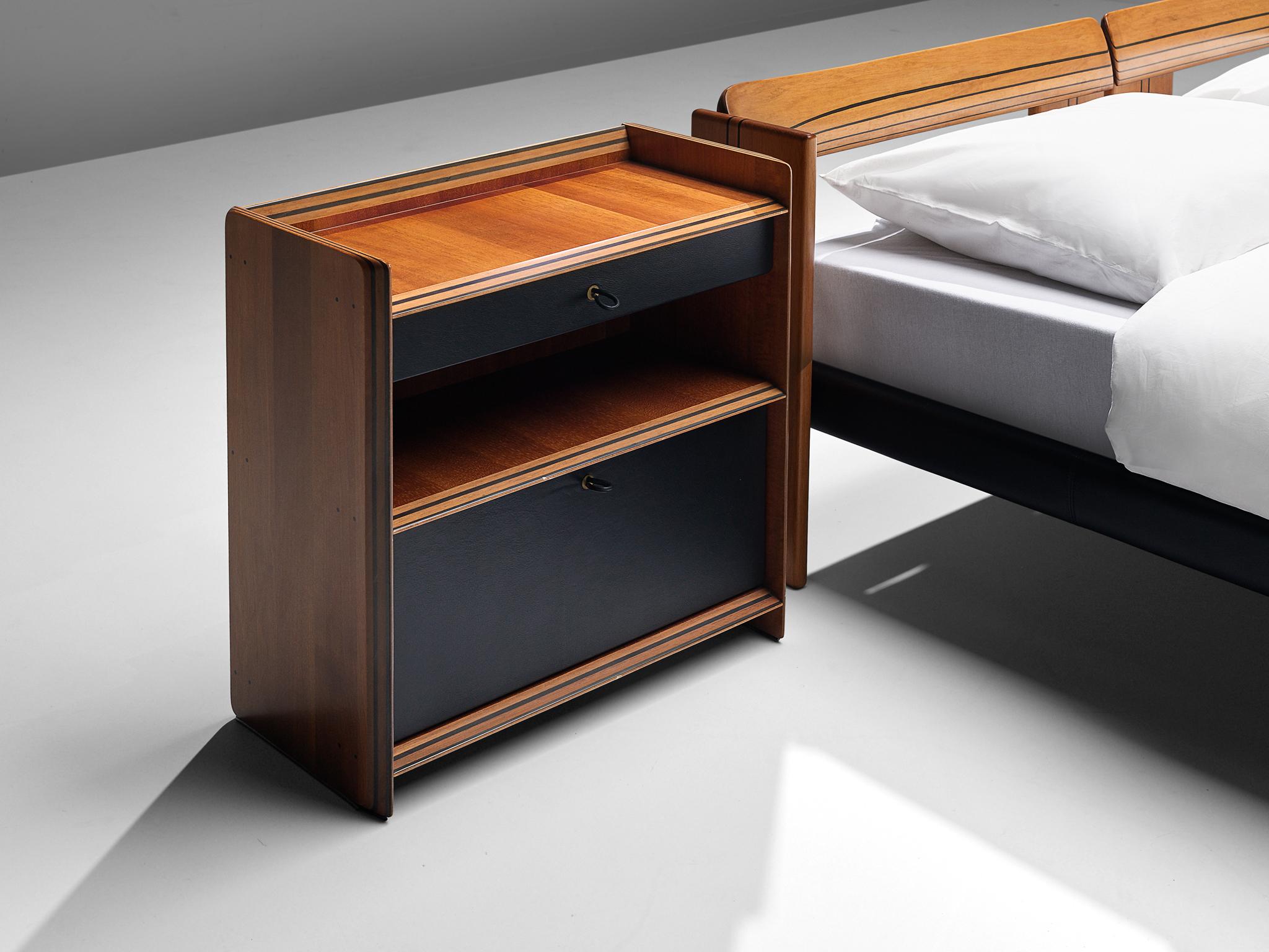Late 20th Century Afra & Tobia Scarpa 'Artona' Bed with Nightstands in Walnut and Leather