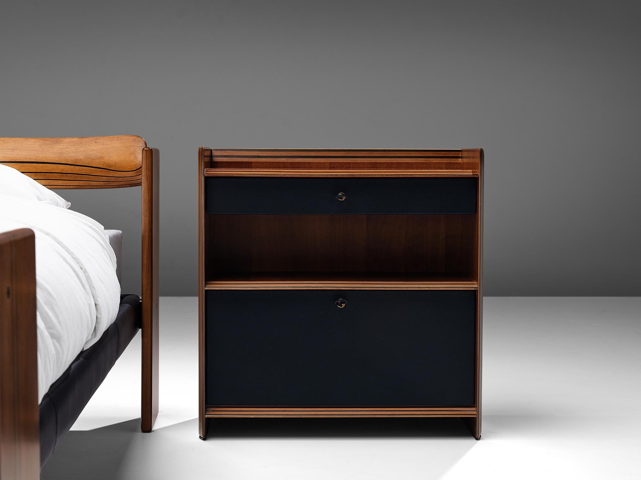 Metal Afra & Tobia Scarpa 'Artona' Bed with Nightstands in Walnut and Leather