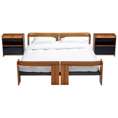 Afra & Tobia Scarpa 'Artona' Bed with Nightstands in Walnut and Leather
