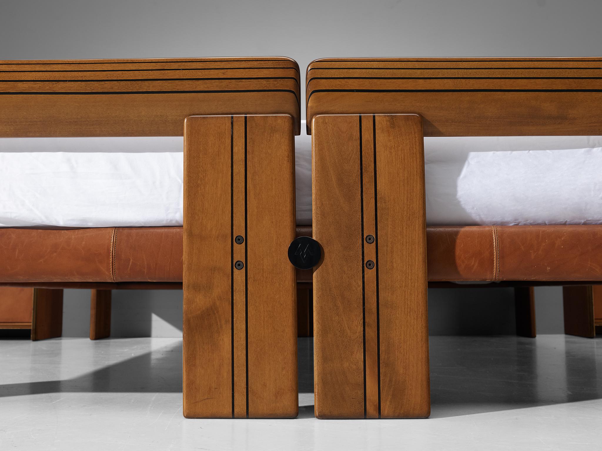 Italian Afra & Tobia Scarpa 'Artona' Bed with Pair of Nightstands in Walnut 