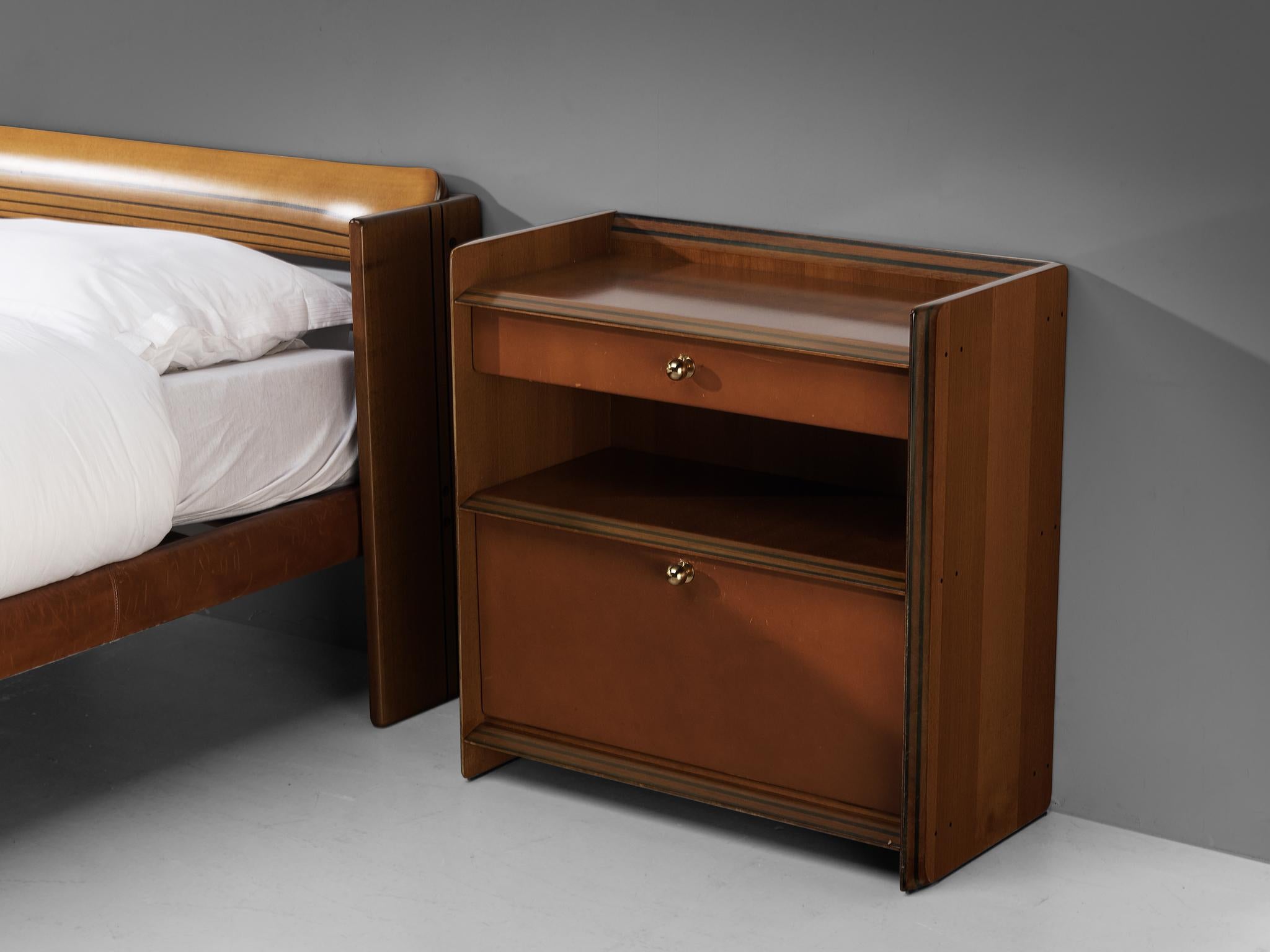 Afra & Tobia Scarpa 'Artona' Bed with Pair of Nightstands in Walnut  1