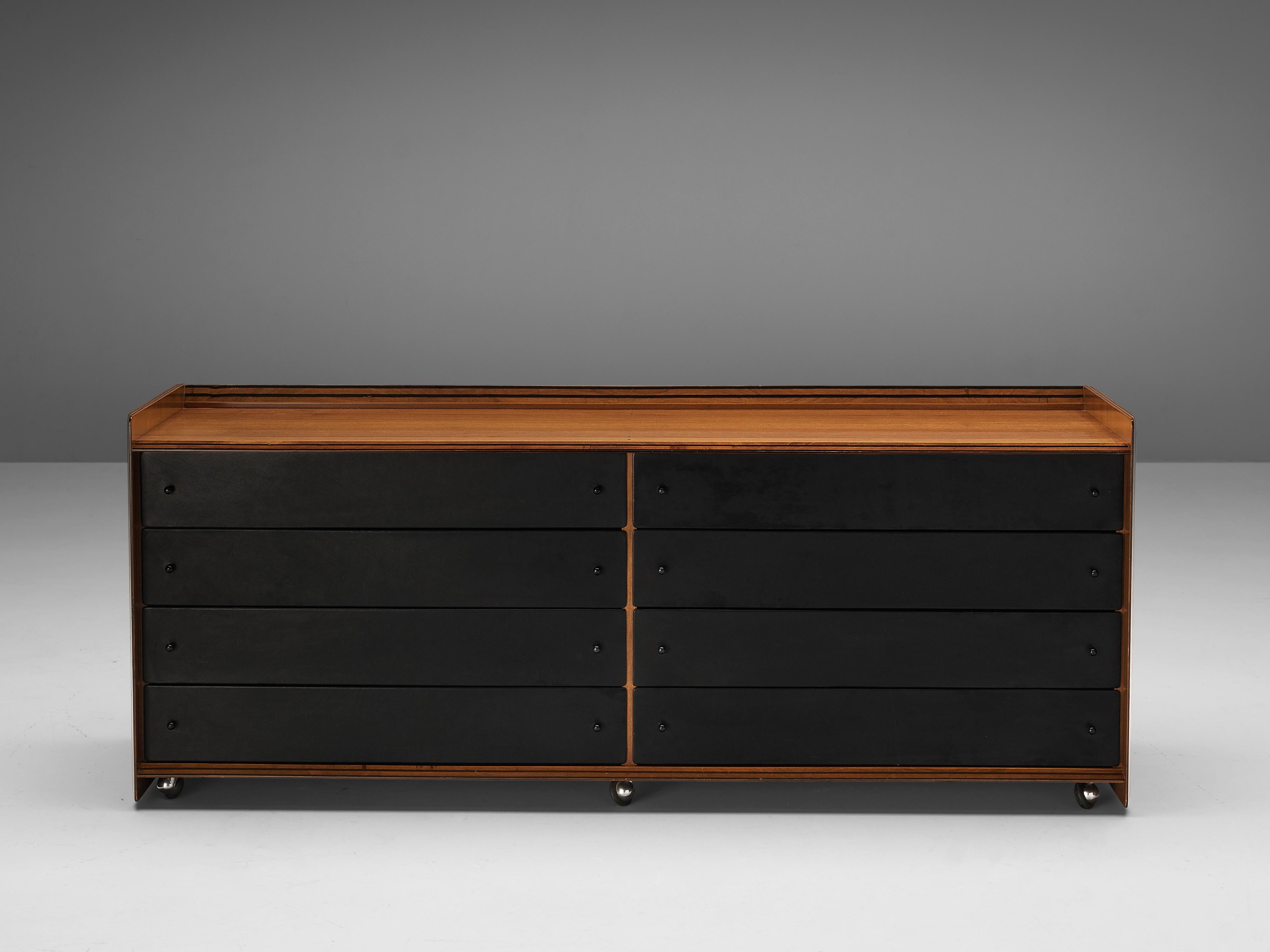 Mid-Century Modern Afra & Tobia Scarpa 'Artona' Chest of Drawers in Black Leather and Walnut