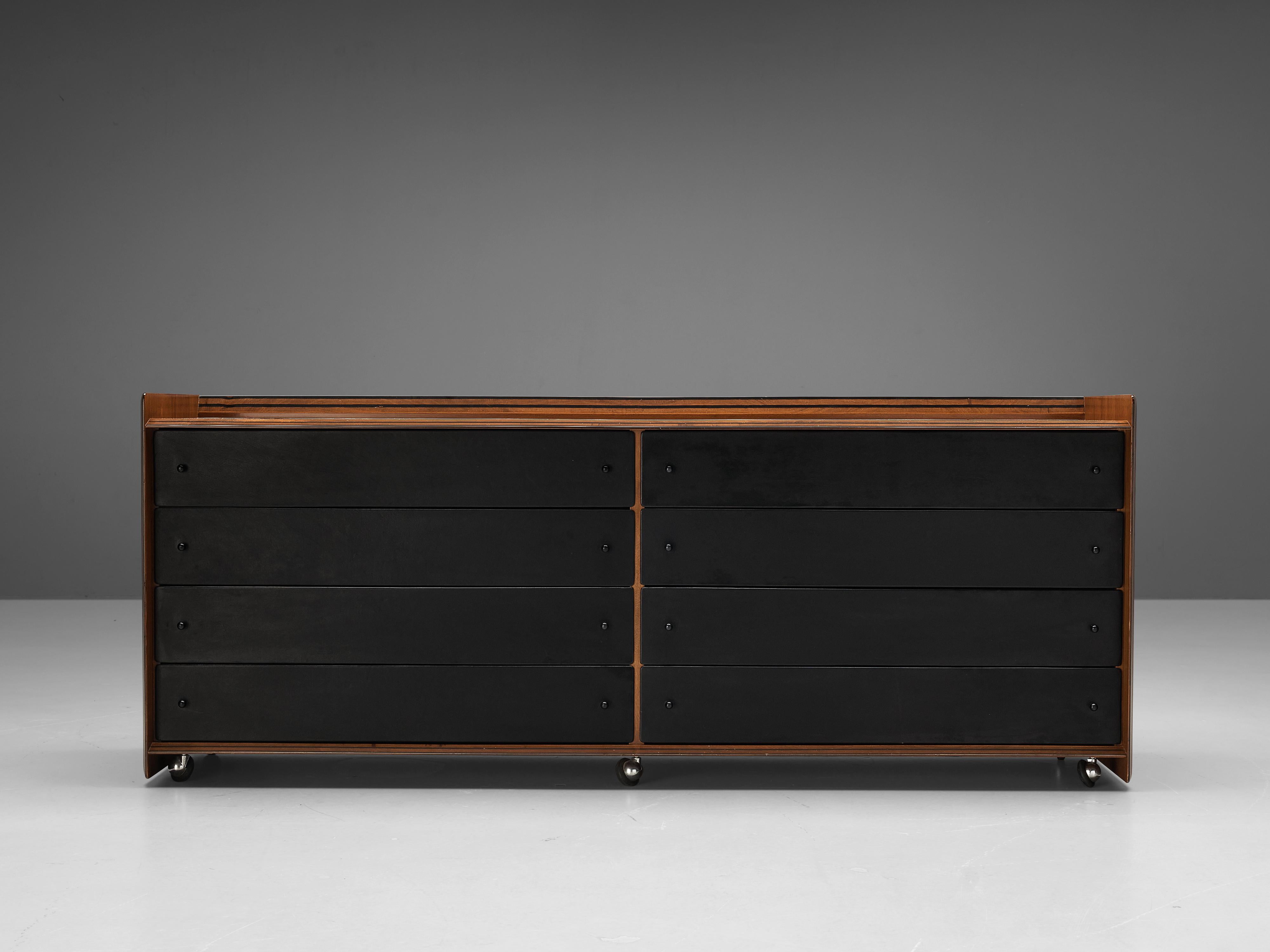 Afra & Tobia Scarpa 'Artona' Chest of Drawers in Black Leather and Walnut In Good Condition In Waalwijk, NL