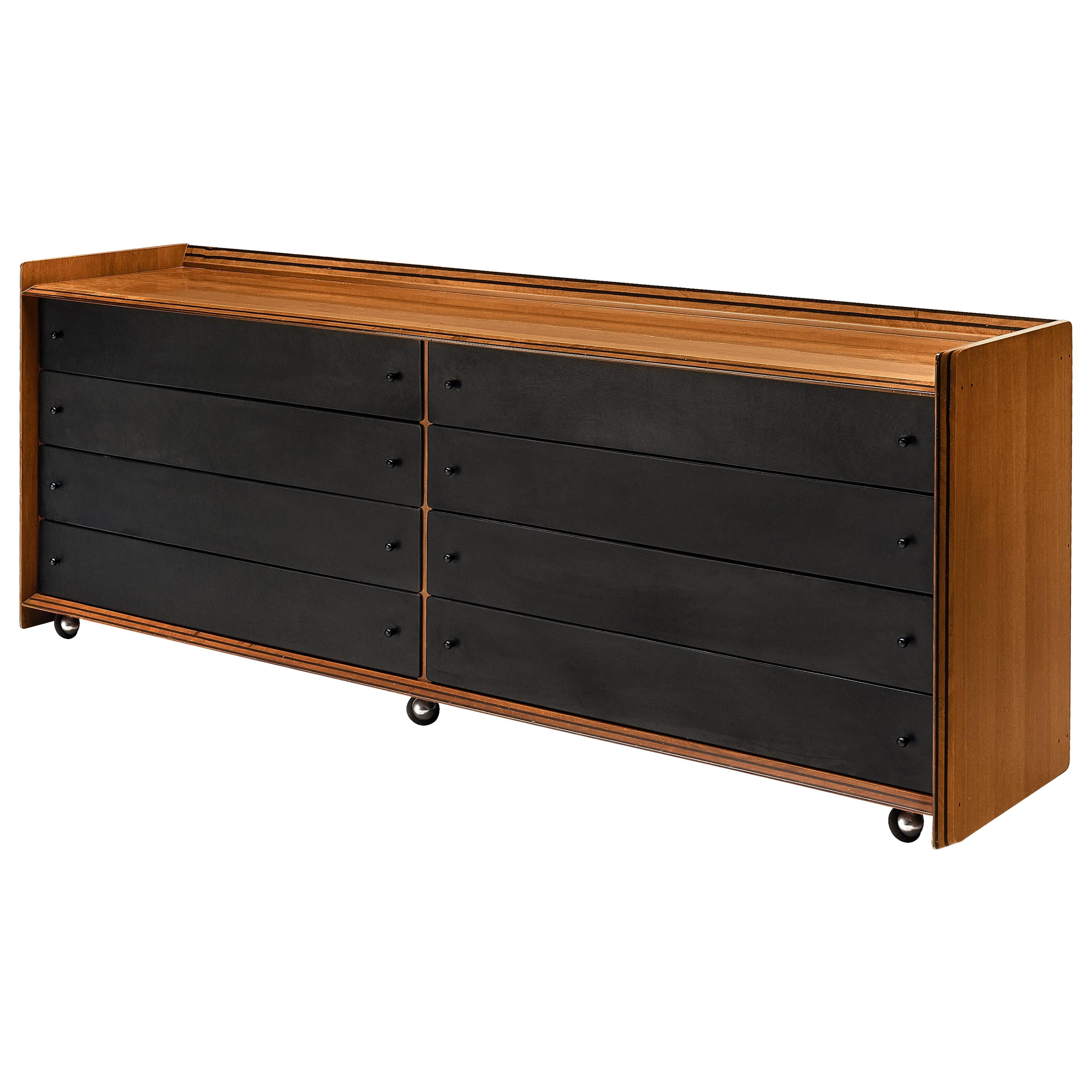 Afra & Tobia Scarpa 'Artona' Chest of Drawers in Black Leather and Walnut