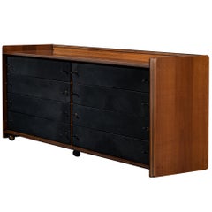Afra & Tobia Scarpa 'Artona' Chest of Drawers in Black Leather and Walnut