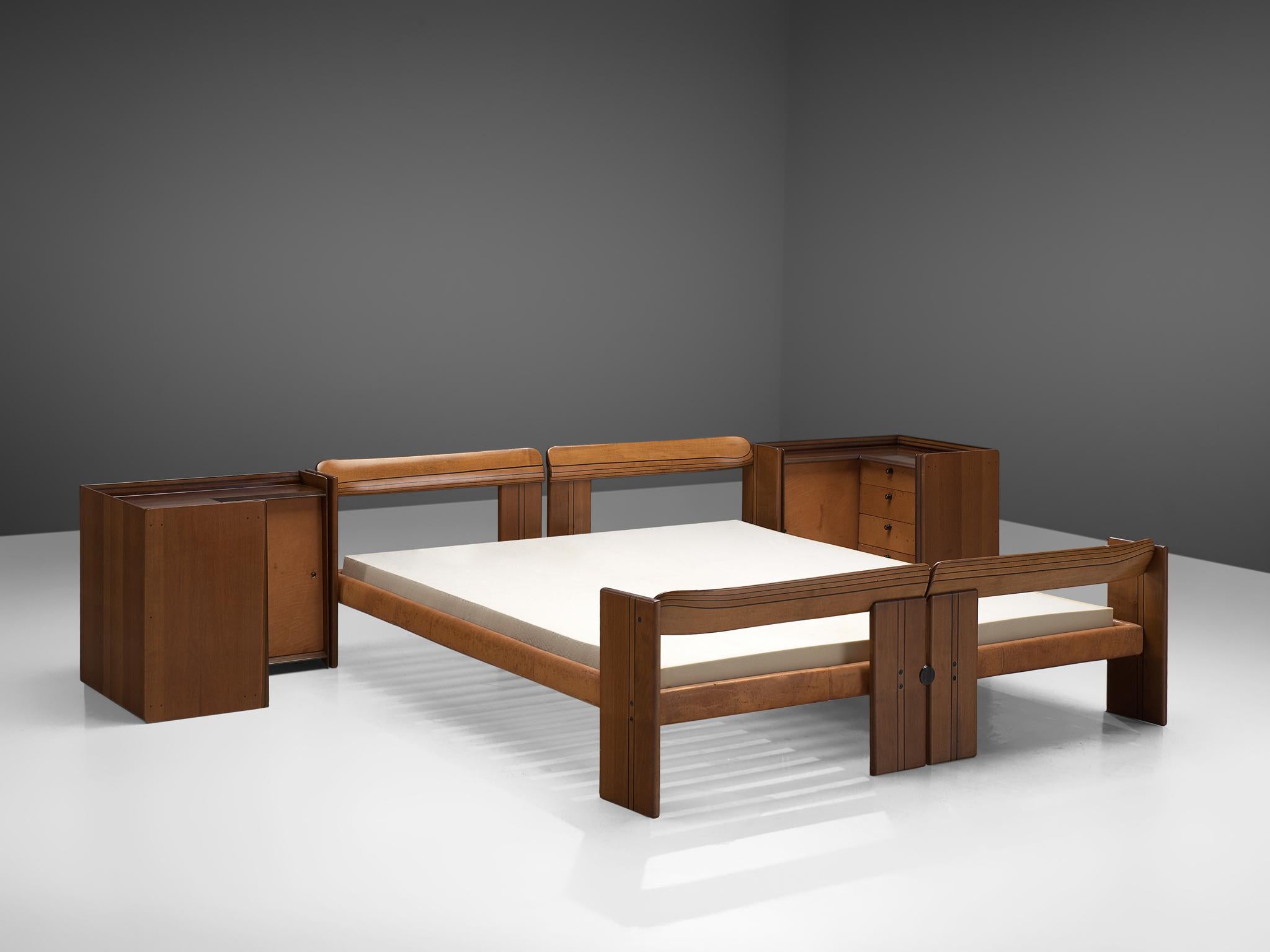 Afra & Tobia Scarpa, 'Artona' bed with nightstands, walnut and metal, Italy, 1975.

The Artona line by the Scarpa duo was in fact the first line ever produced by Maxalto, the specialist division of B&B Italia. Maxalto was originally set up in 1975