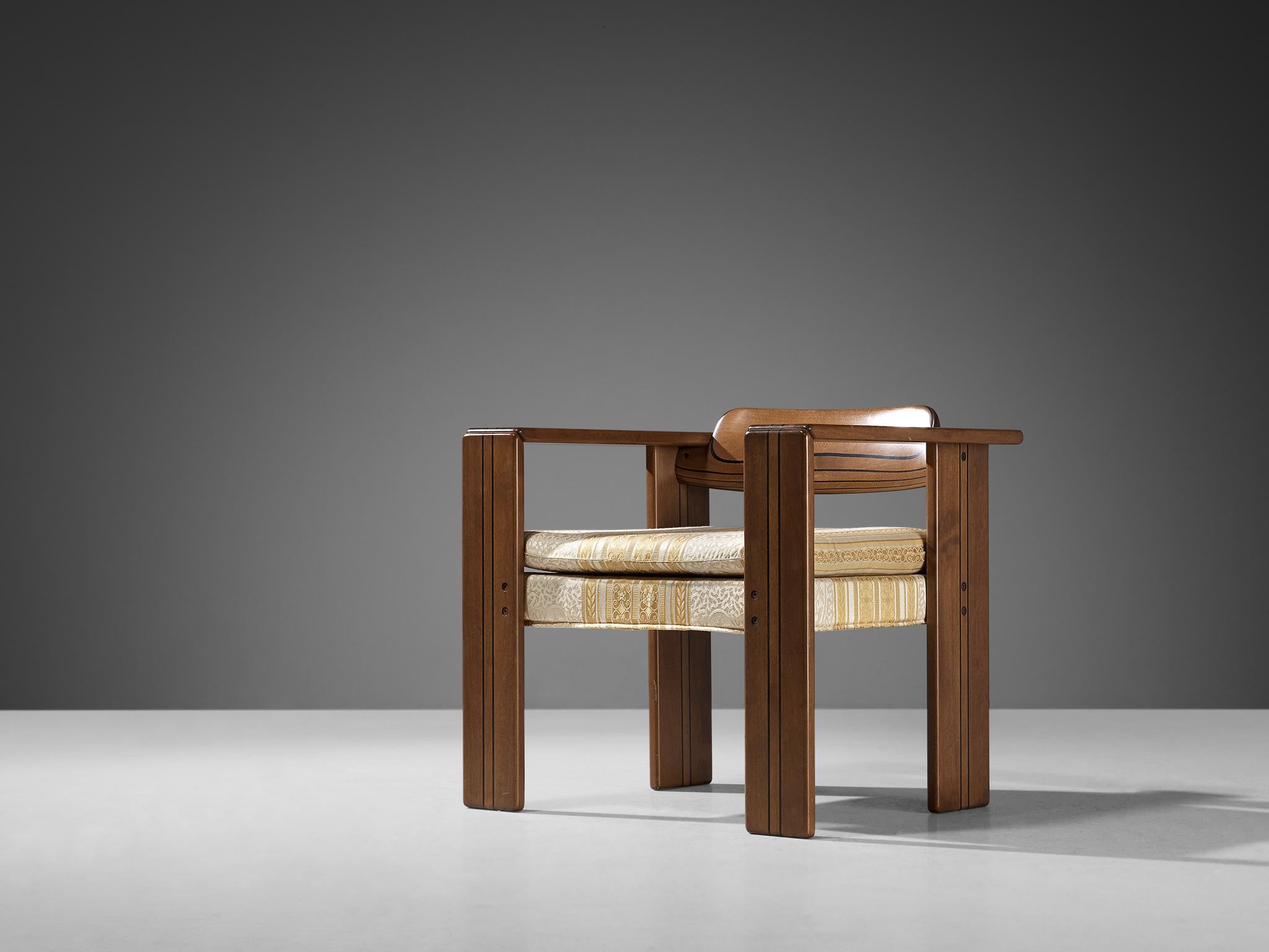 Fabric Afra & Tobia Scarpa 'Artona' Lounge Chair in Walnut and Yellow Upholstery
