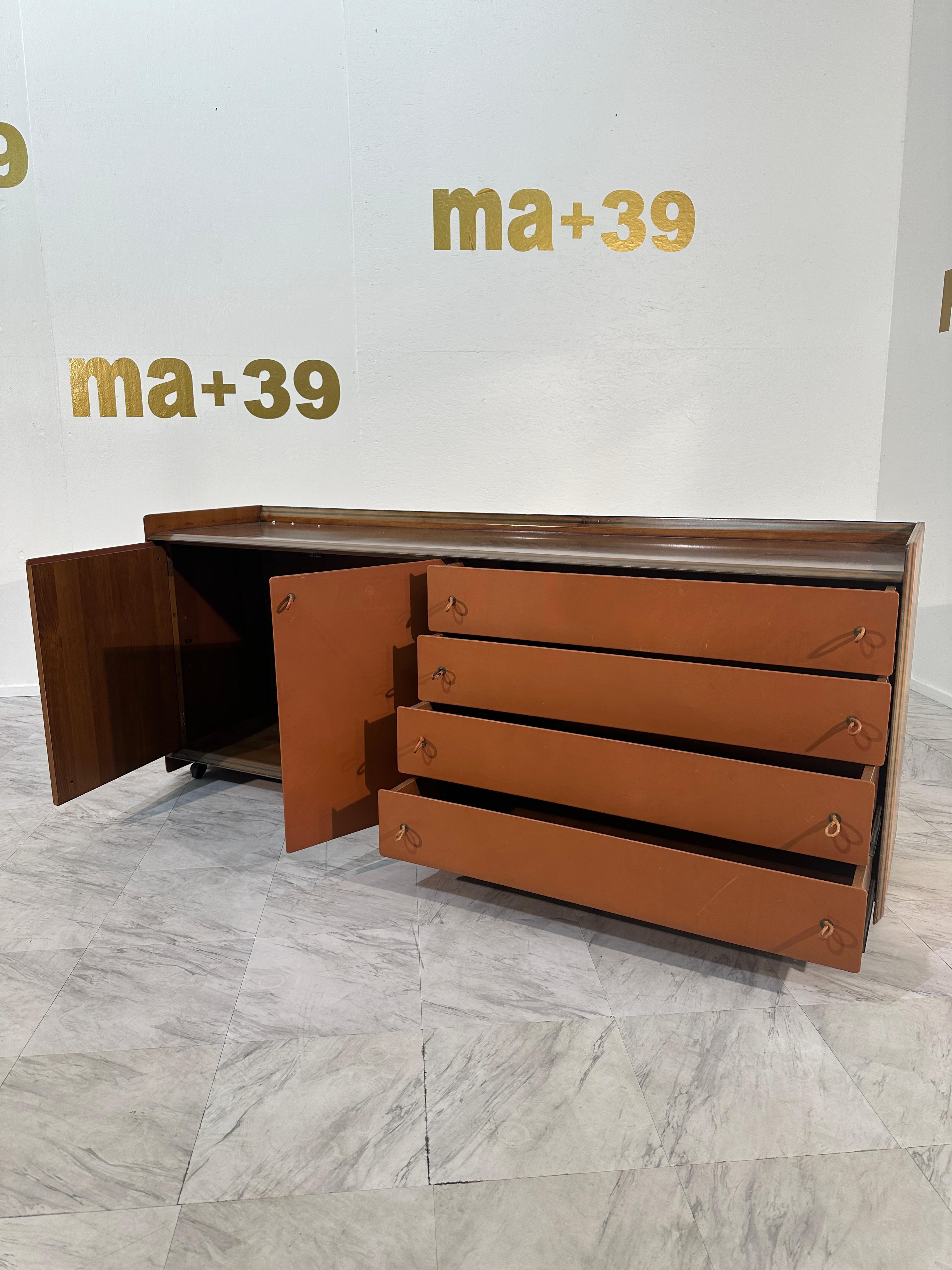Afra & Tobia Scarpa, Artona Sideboard in Walnut and Leather, Maxalto 1970s For Sale 4