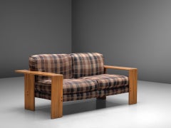 Afra & Tobia Scarpa 'Artona' Sofa in Elm and Checked Fabric