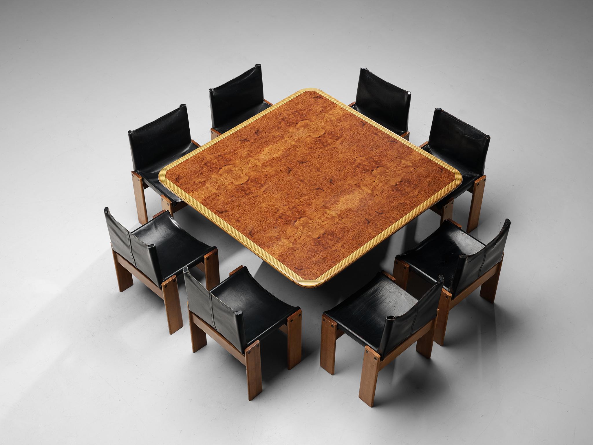 Afra & Tobia Scarpa for Maxalto, square dining table model ‘Artona’, mahogany, mahogany burl, Italy, 1975.

The table was designed by Afra & Tobia Scarpa within the ‘Artona’ line for Maxalto. On a squared pedestal base rests a square tabletop. The