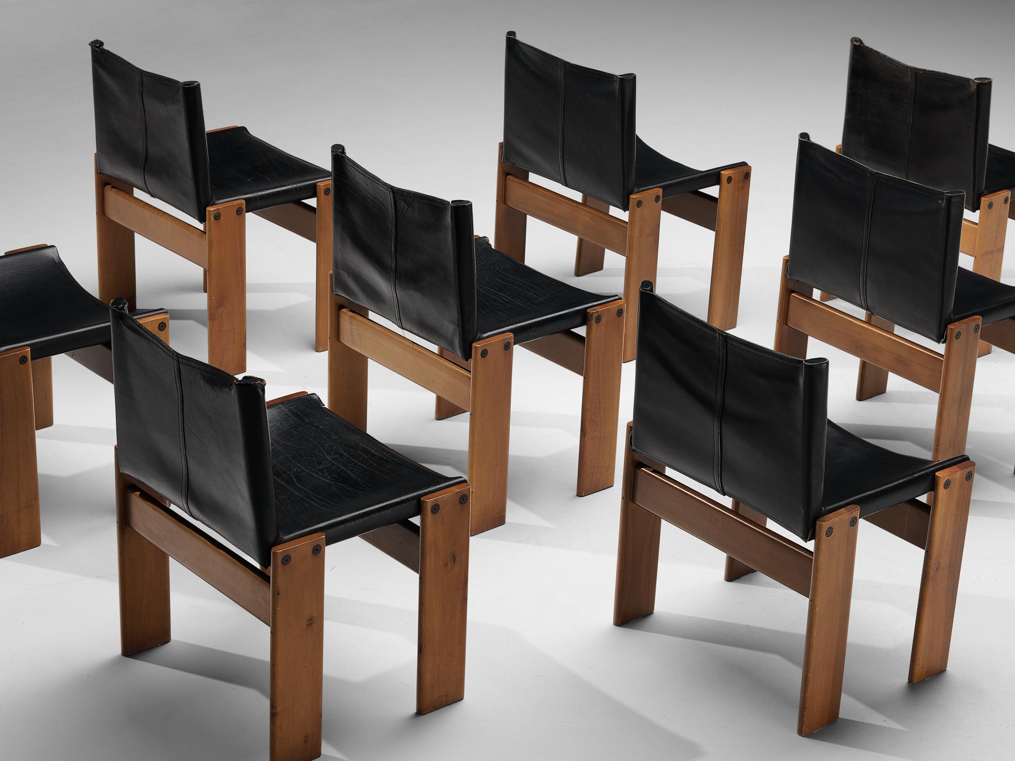 Italian Afra & Tobia Scarpa 'Artona' Table and Set of Eight 'Monk' Dining Chairs
