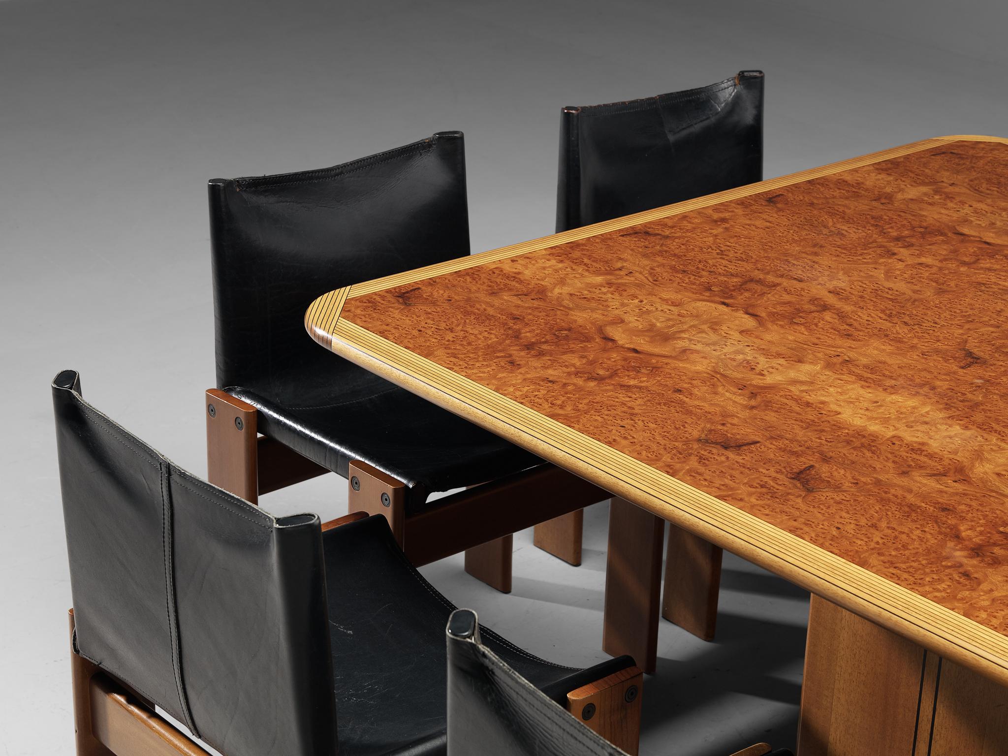 Leather Afra & Tobia Scarpa 'Artona' Table and Set of Eight 'Monk' Dining Chairs