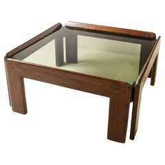 Afra & Tobia Scarpa Attributed Midcentury Walnut Coffee Table, Top Cristal Fumè