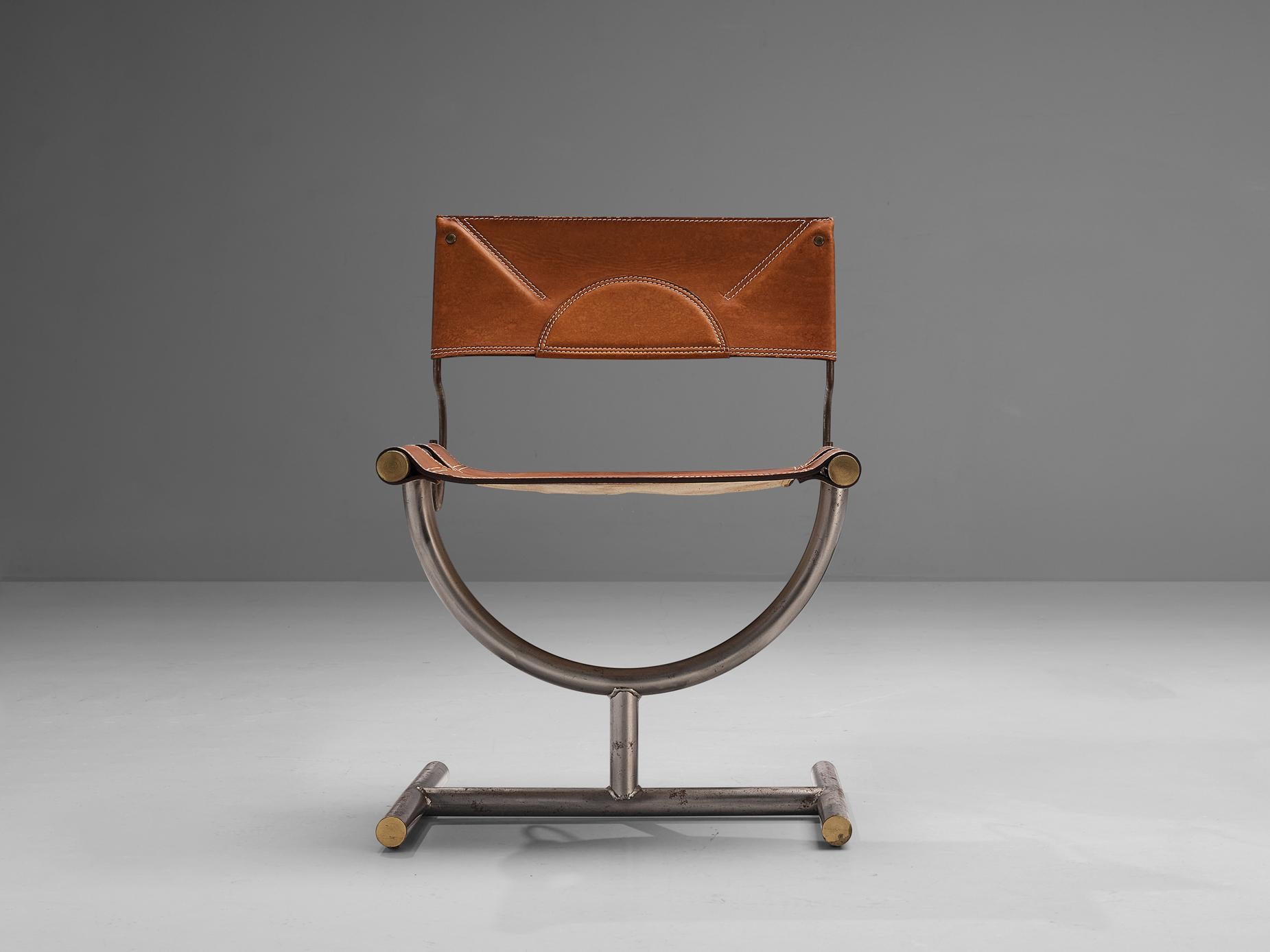 Italian Afra & Tobia Scarpa ‘Benetton’ Chair in Leather and Steel  For Sale