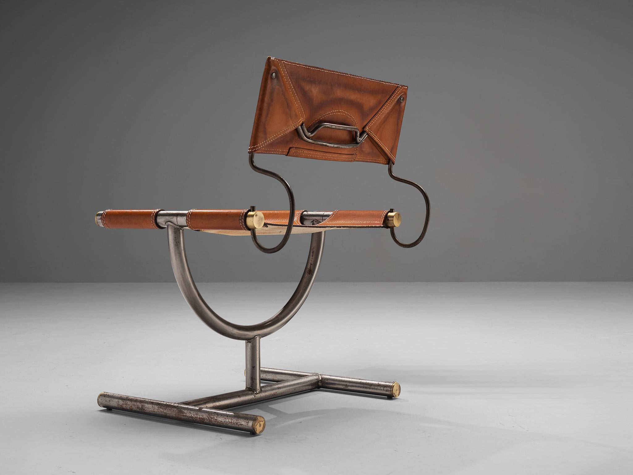 Fin du 20e siècle Afra & Tobia Scarpa Chaise 'Benetton' en cuir et acier  en vente