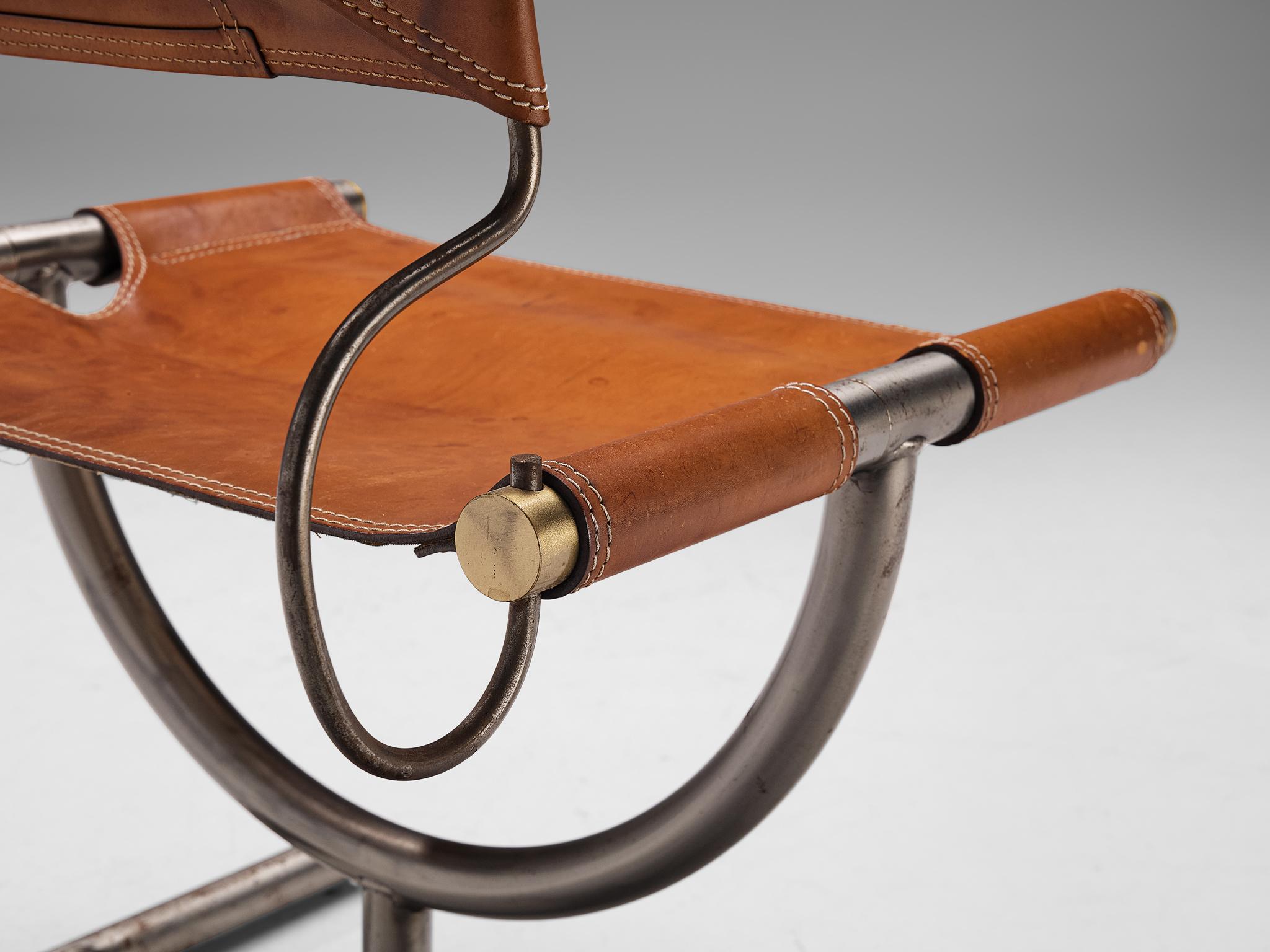 Afra & Tobia Scarpa 'Benetton' Stuhl aus Leder und Stahl  (Messing) im Angebot