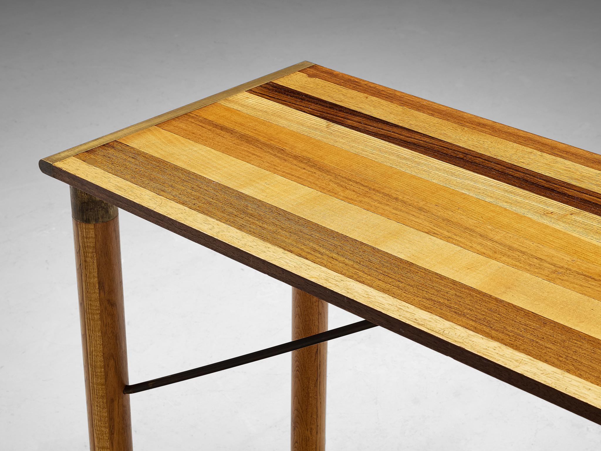 Mid-Century Modern Afra & Tobia Scarpa 'Benetton' Console in Mixed Wood and Brass For Sale