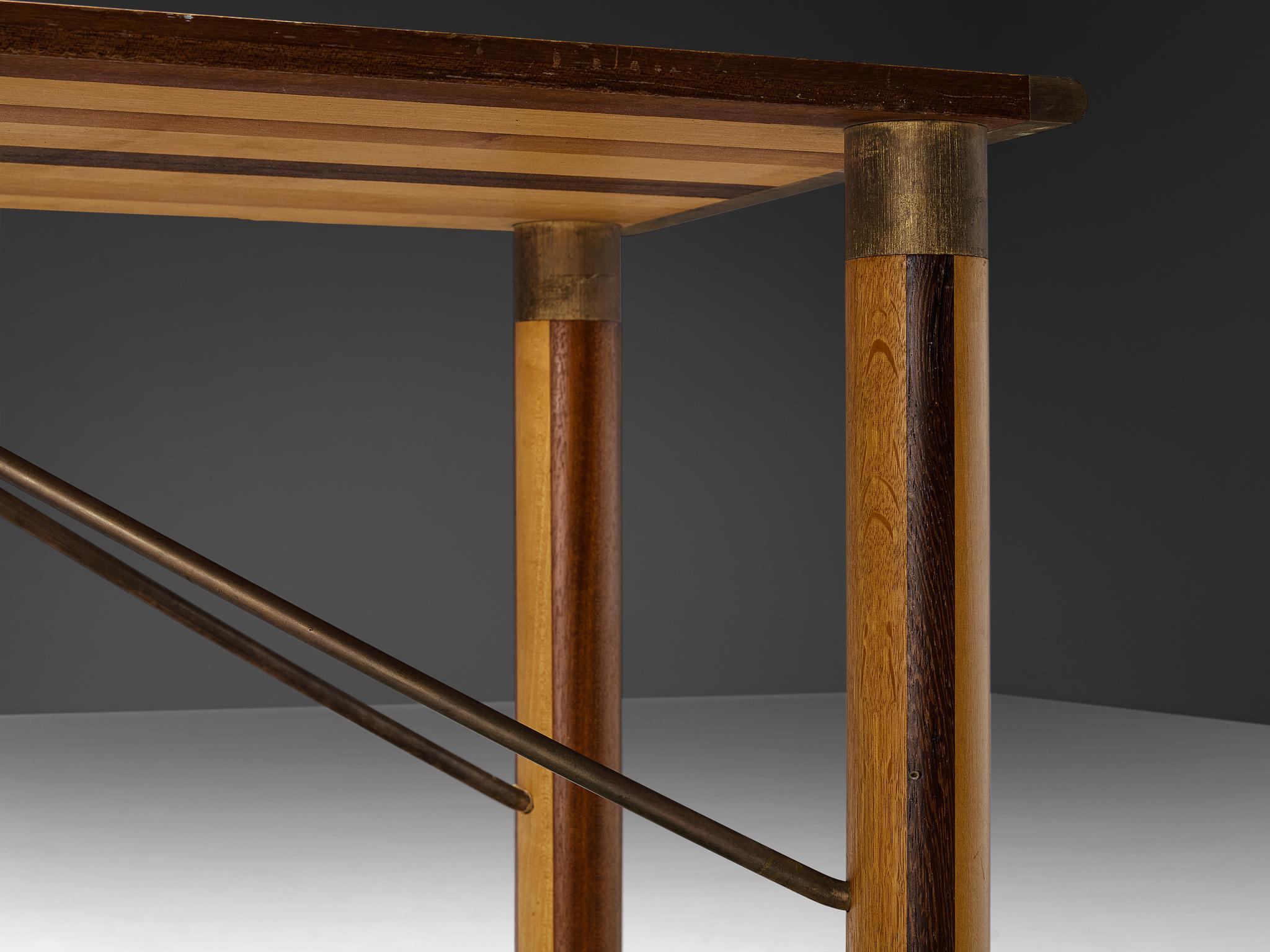 Afra & Tobia Scarpa 'Benetton' Console in Mixed Wood and Brass In Good Condition For Sale In Waalwijk, NL