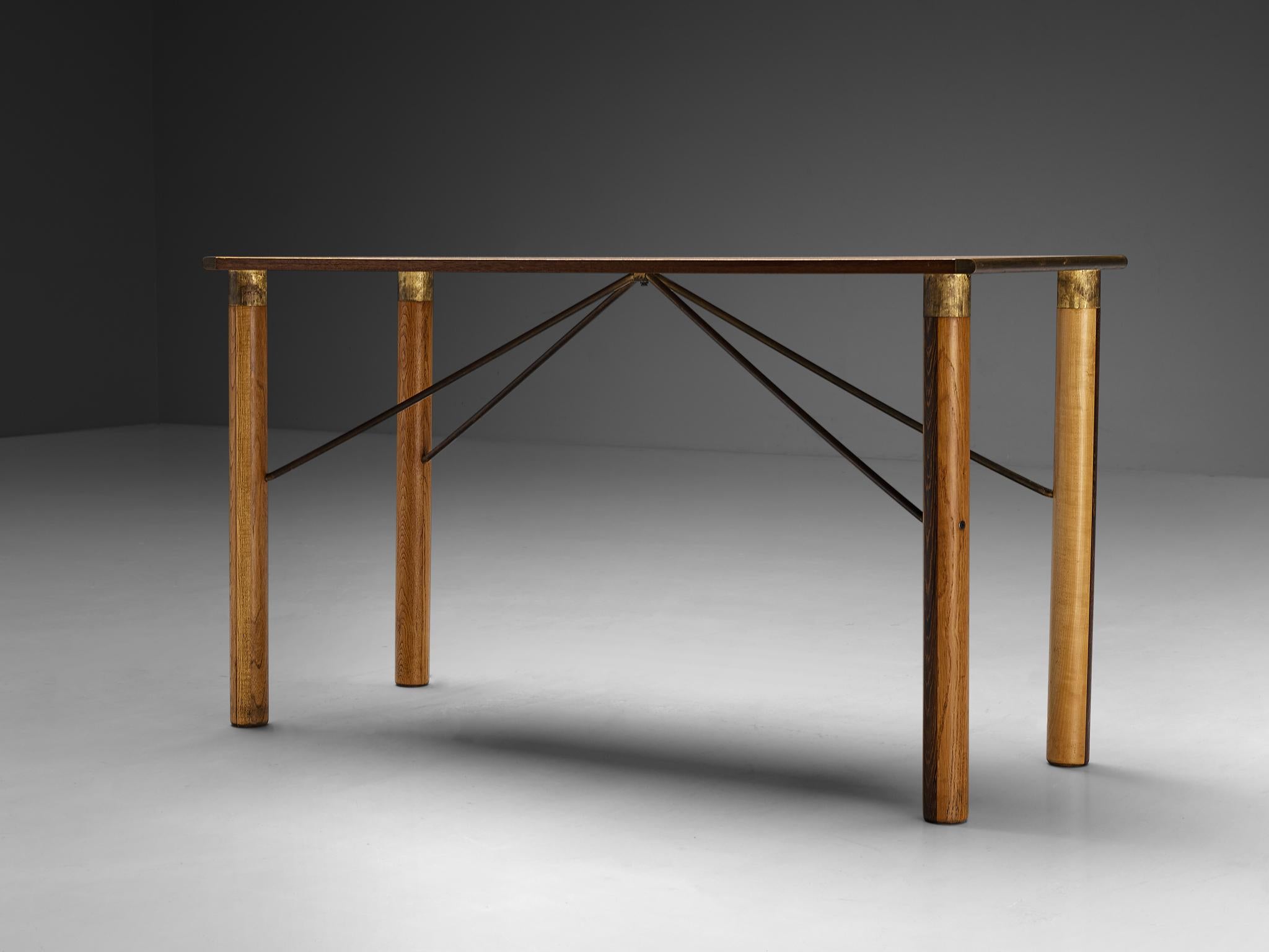 Late 20th Century Afra & Tobia Scarpa 'Benetton' Console in Mixed Wood and Brass For Sale