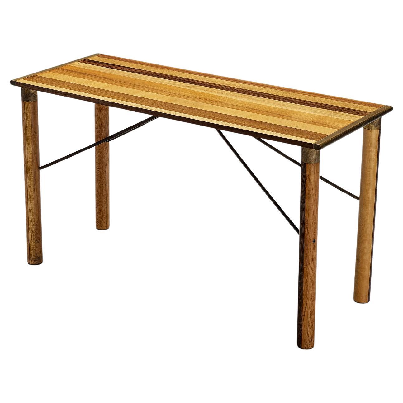 Afra & Tobia Scarpa 'Benetton' Console in Mixed Wood and Brass 