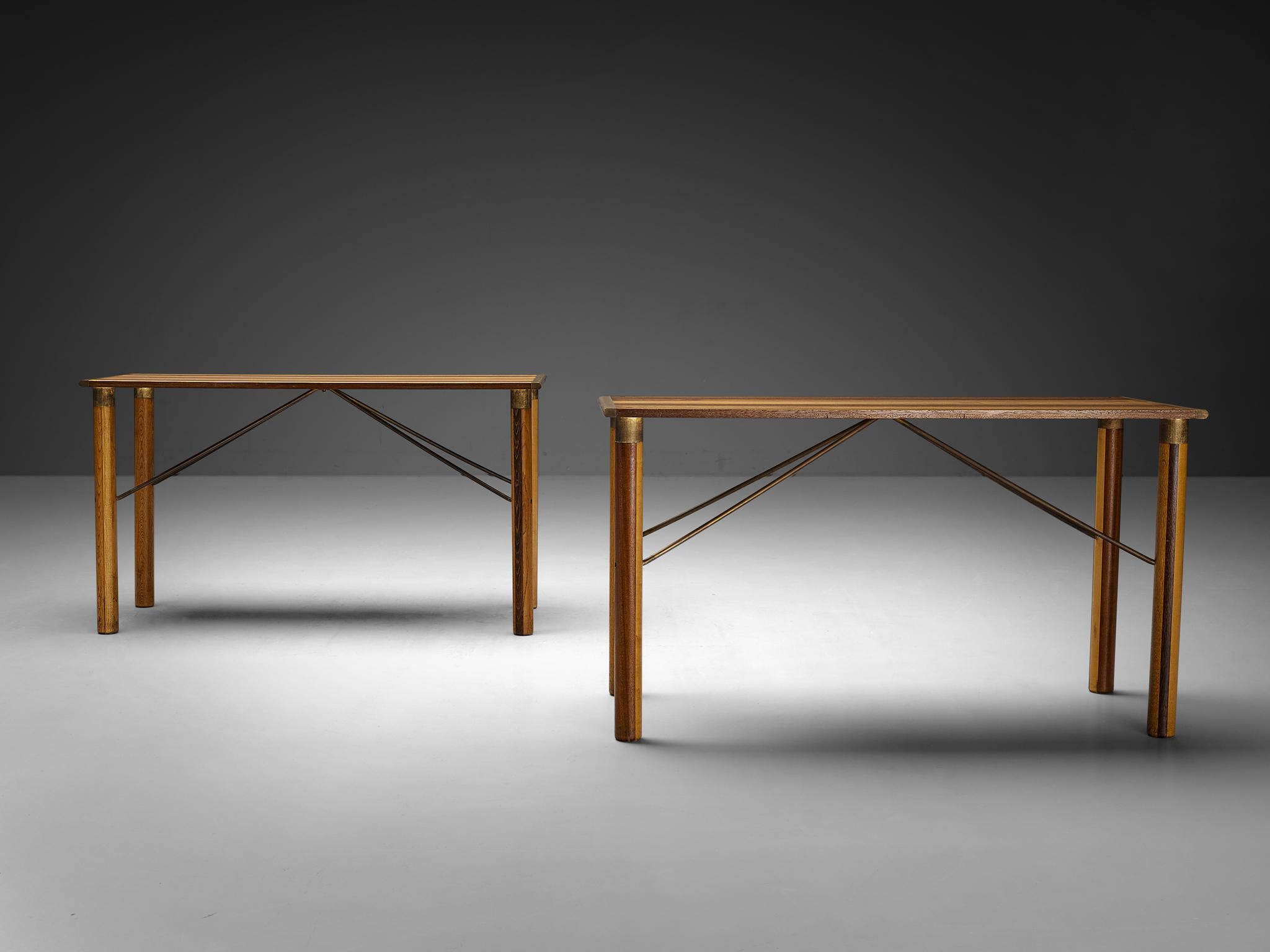 Afra & Tobia Scarpa 'Benetton' Consoles in Mixed Wood and Brass  For Sale 4