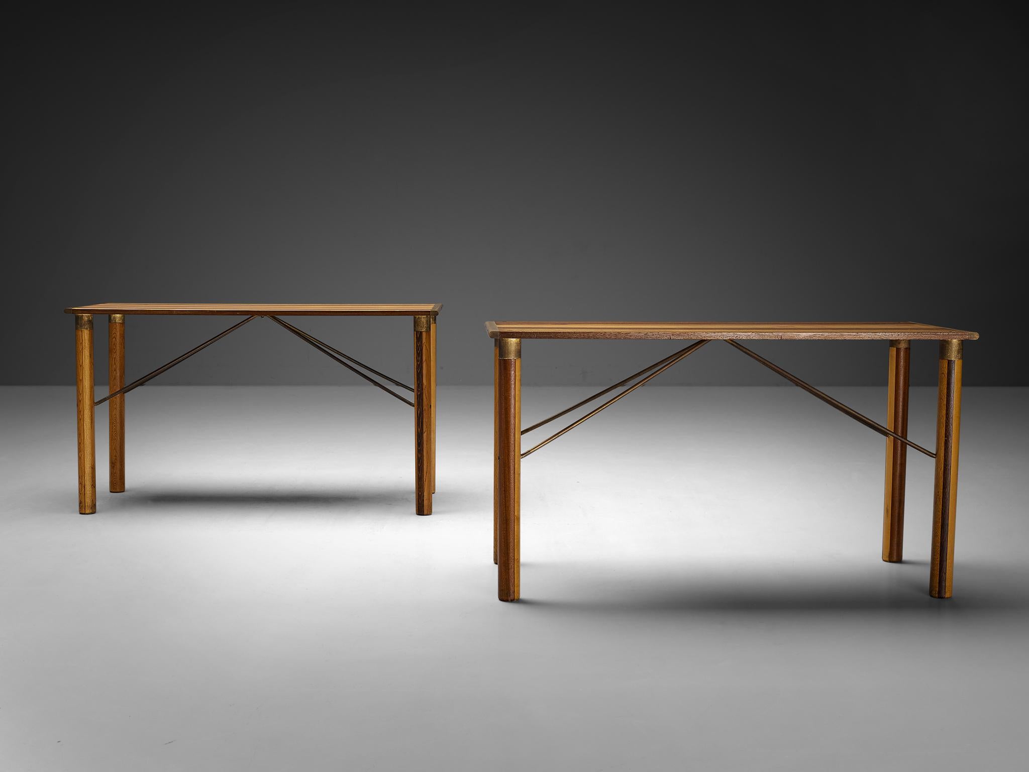 Afra & Tobia Scarpa 'Benetton' Consoles in Mixed Wood and Brass For Sale 4