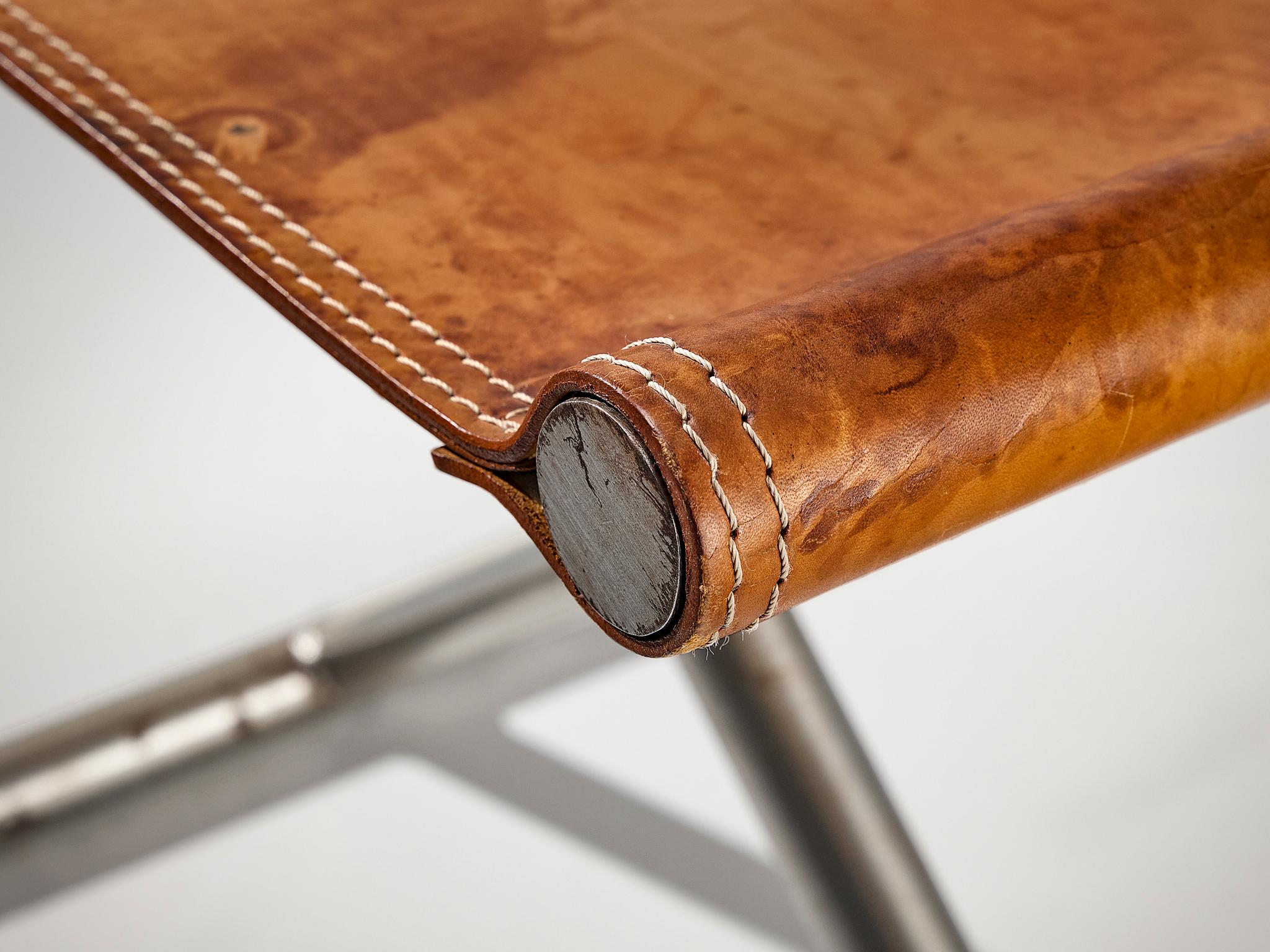 Mid-Century Modern Afra & Tobia Scarpa ‘Benetton’ Stool in Leather and Steel For Sale