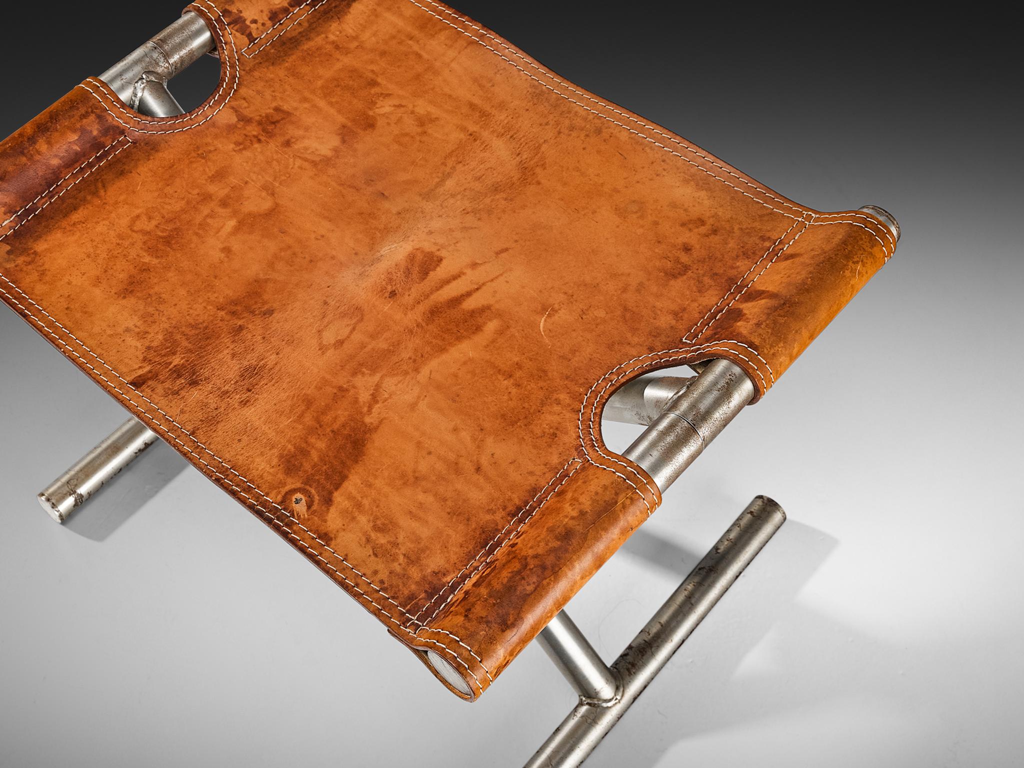 Italian Afra & Tobia Scarpa ‘Benetton’ Stool in Leather and Steel For Sale