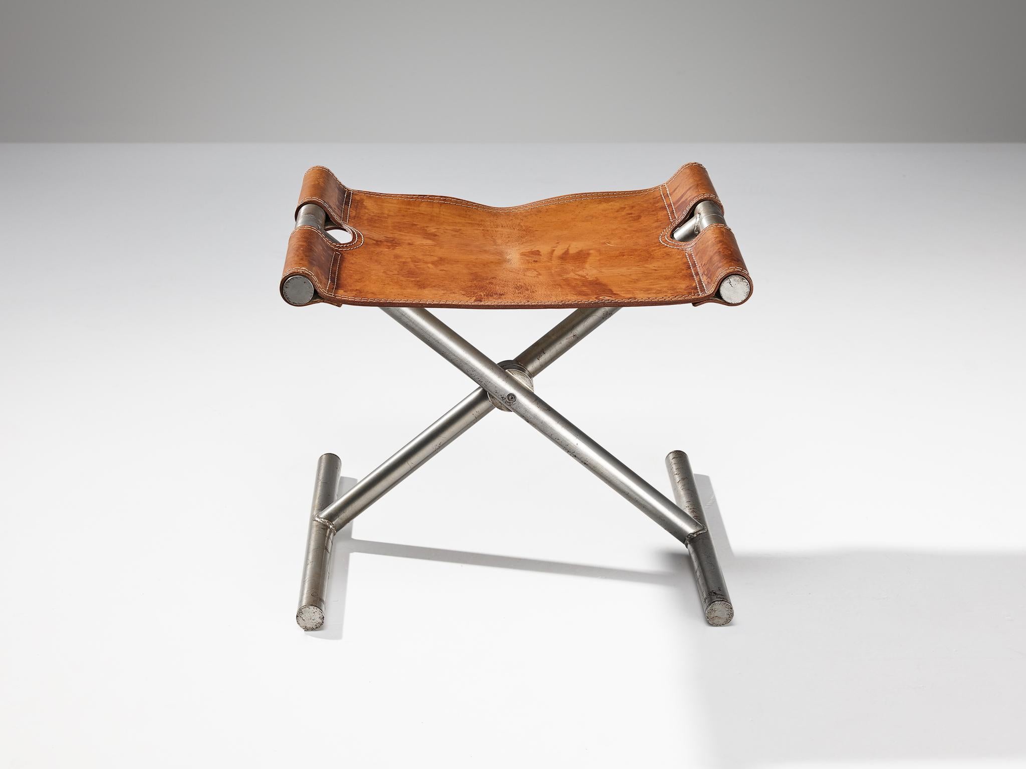Afra & Tobia Scarpa ‘Benetton’ Stool in Leather and Steel  In Good Condition For Sale In Waalwijk, NL