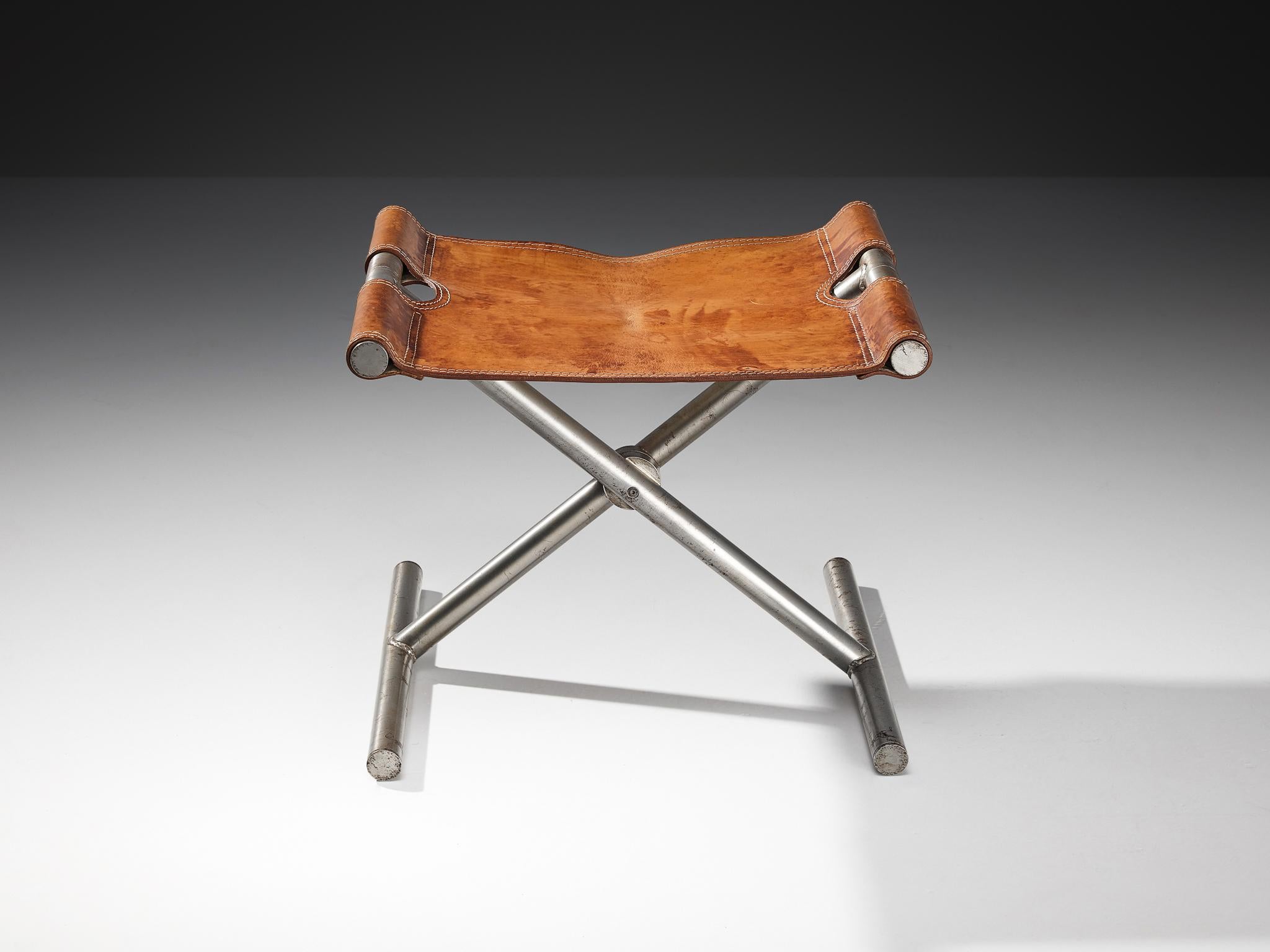 Afra & Tobia Scarpa ‘Benetton’ Stool in Leather and Steel In Good Condition For Sale In Waalwijk, NL