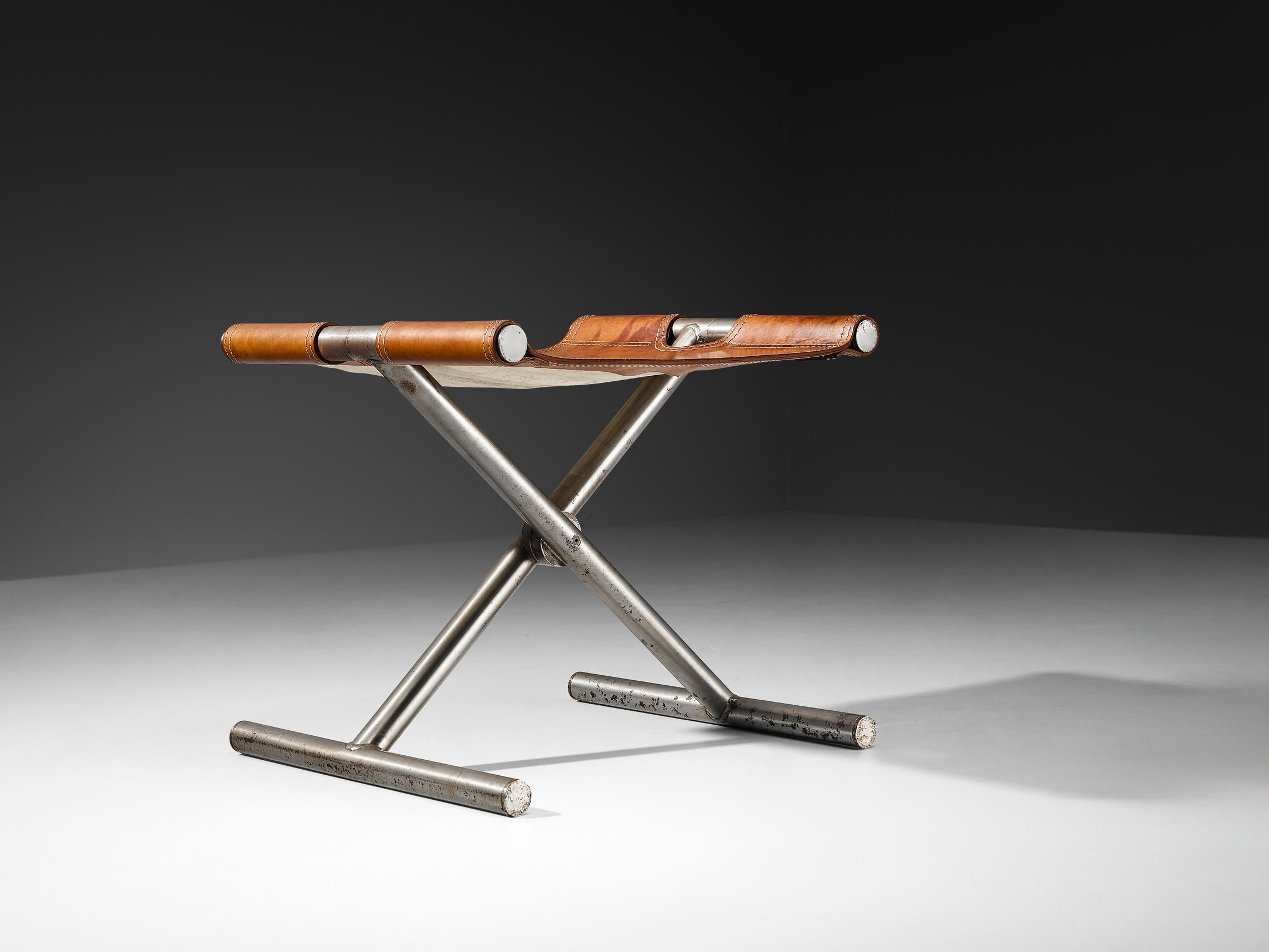 Afra & Tobia Scarpa ‘Benetton’ Stool in Leather and Steel For Sale 1