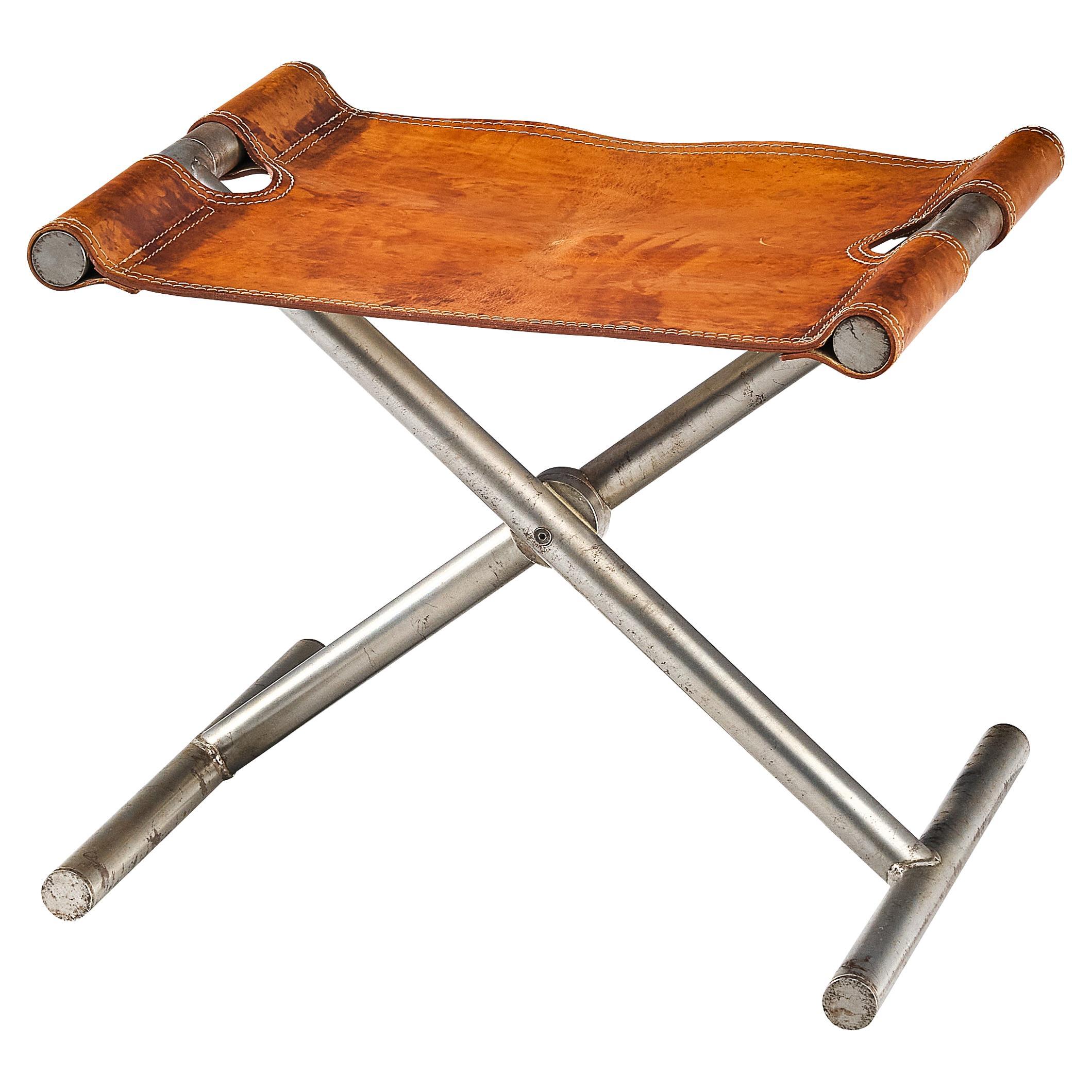 Afra & Tobia Scarpa ‘Benetton’ Stool in Leather and Steel